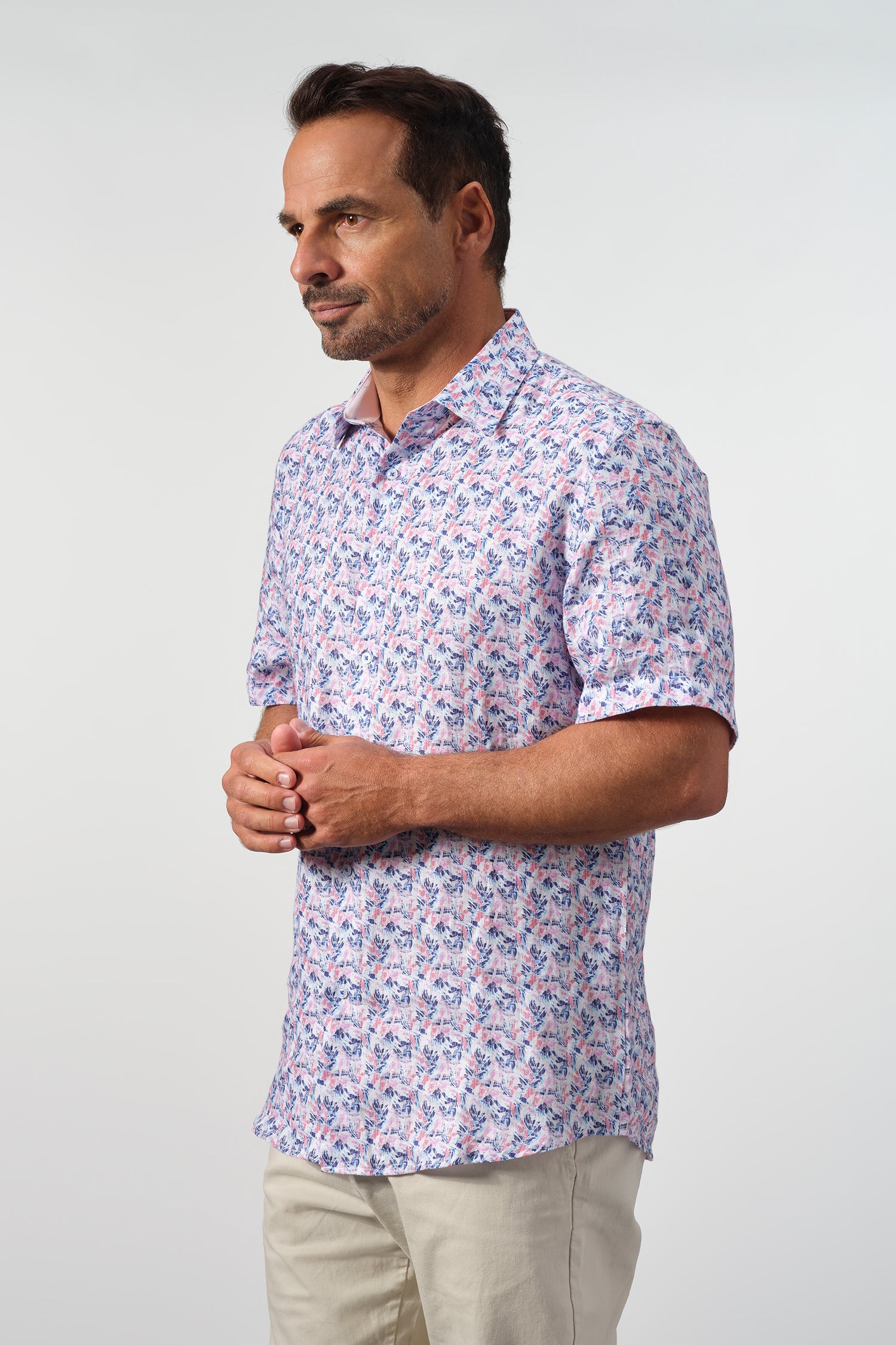 Azure Botanical Linen Short Sleeve Shirt
