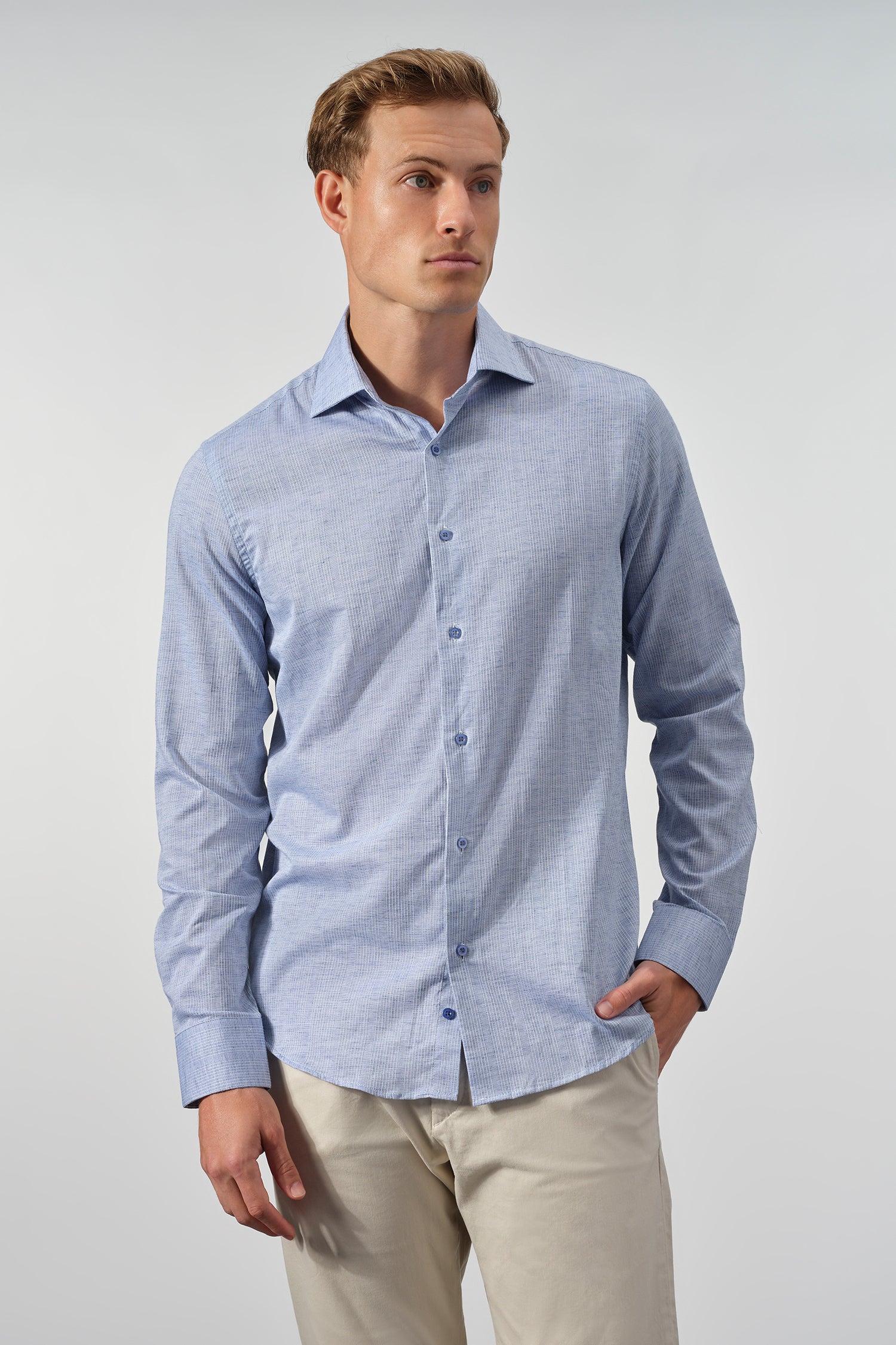 Vertical Weave Cotton-Linen Shirt