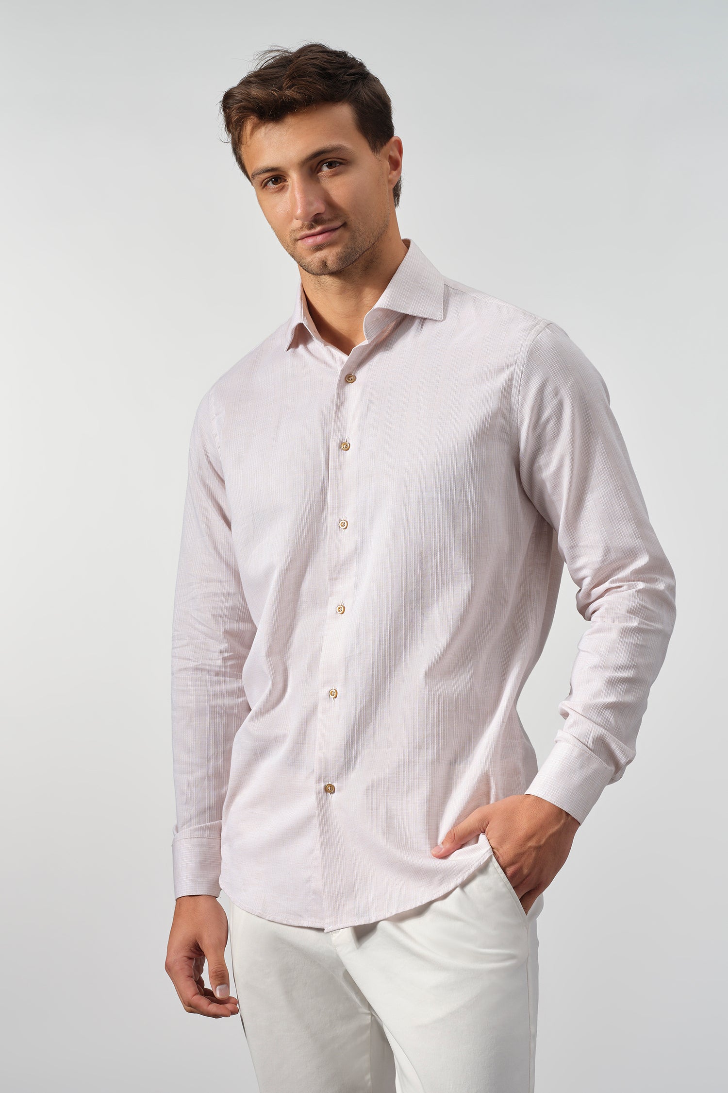 Vertical Weave Cotton-Linen Shirt