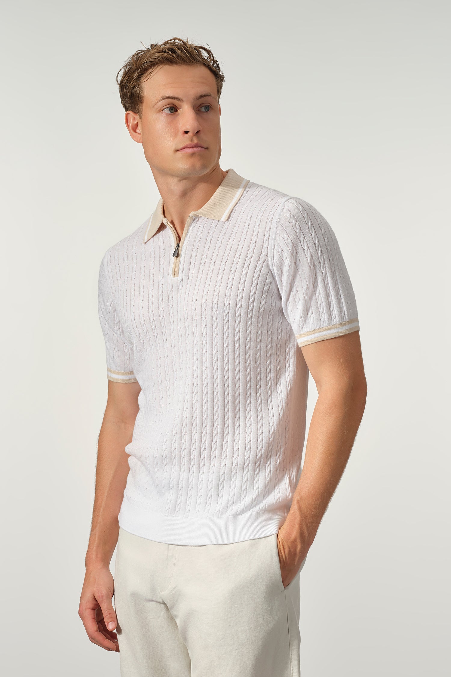 Cable Knit Zip Polo