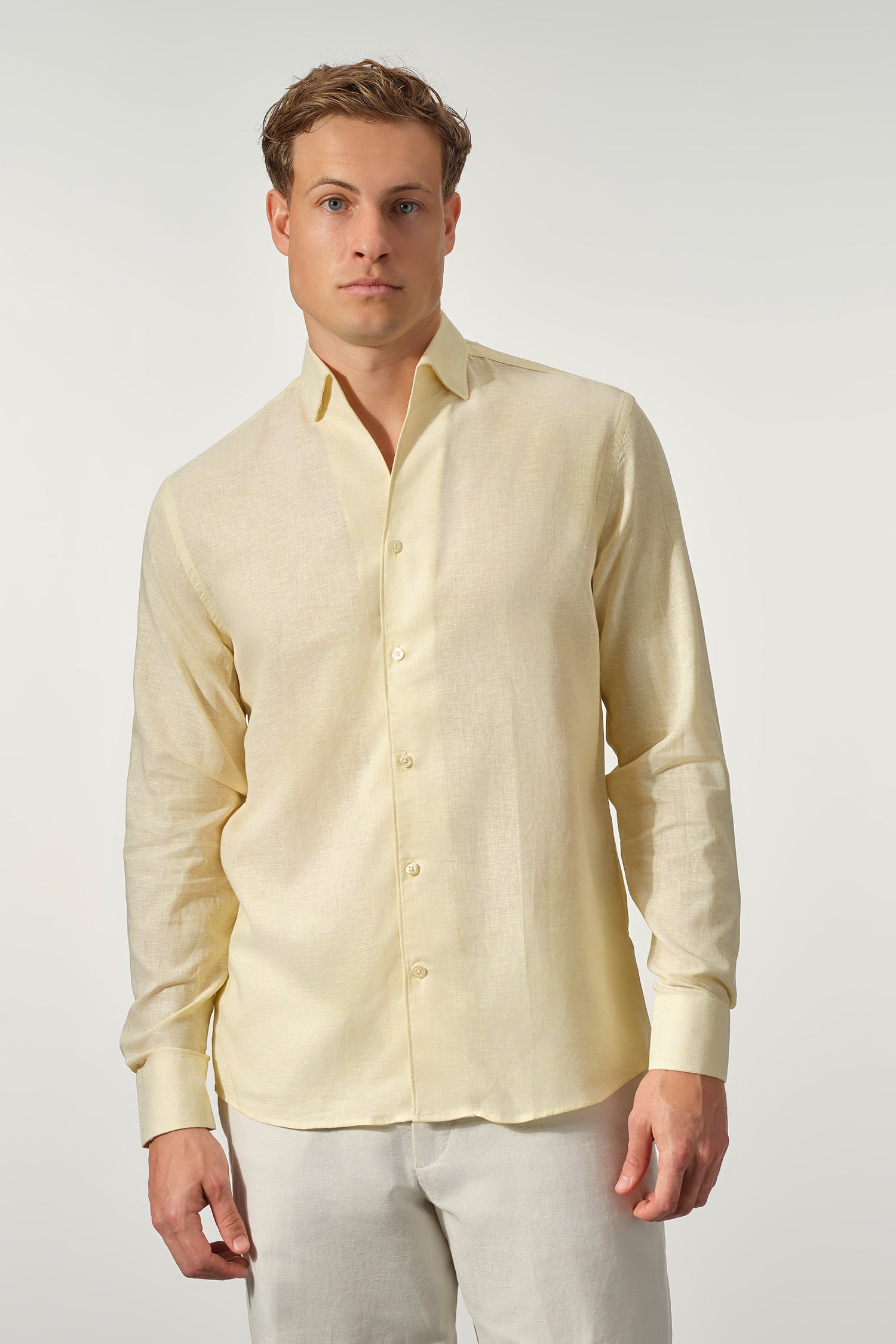 Roll Up Collar Linen Blend Shirt