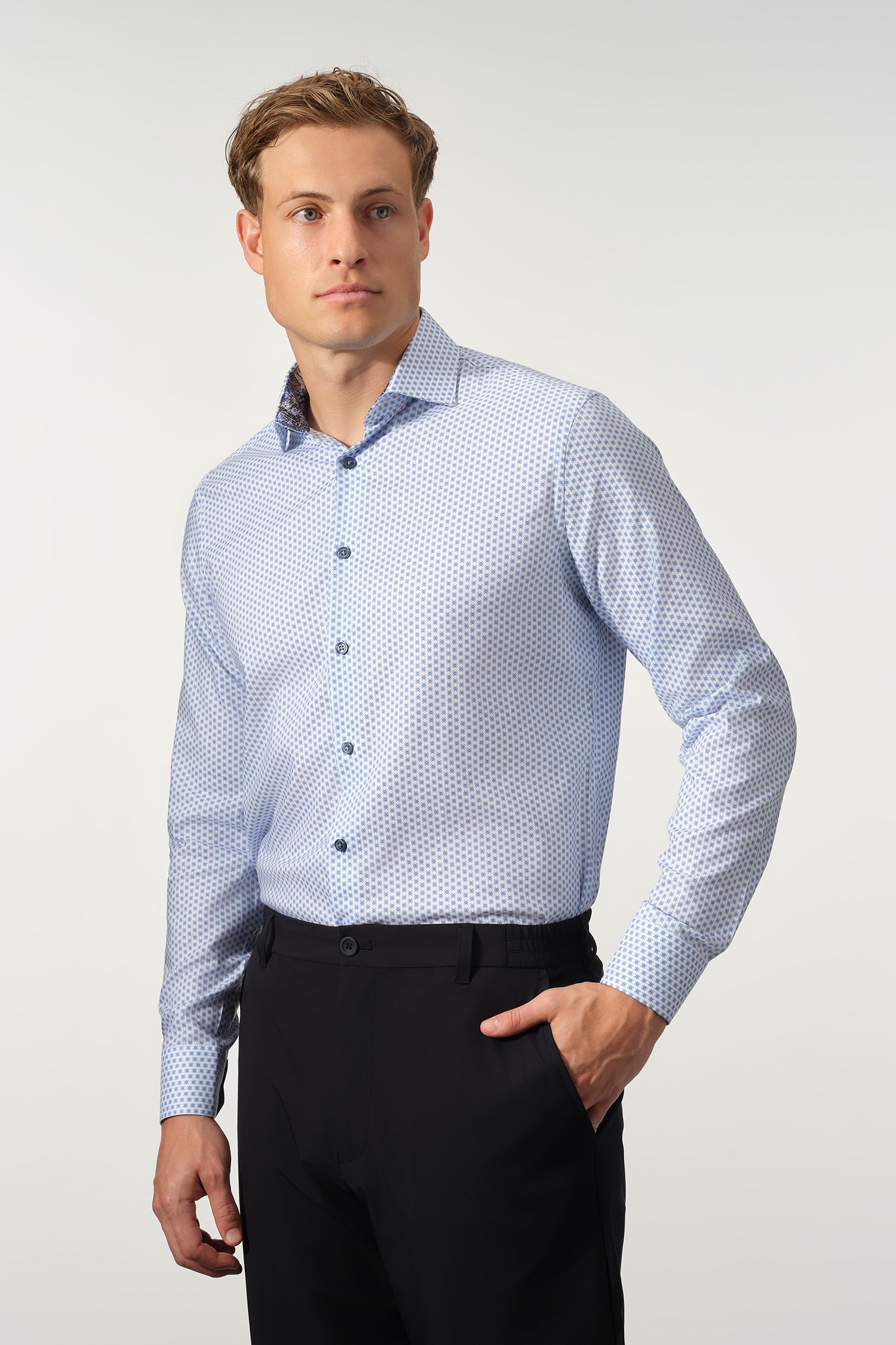 Micro Geo Cotton-Lyocell Dress Shirt