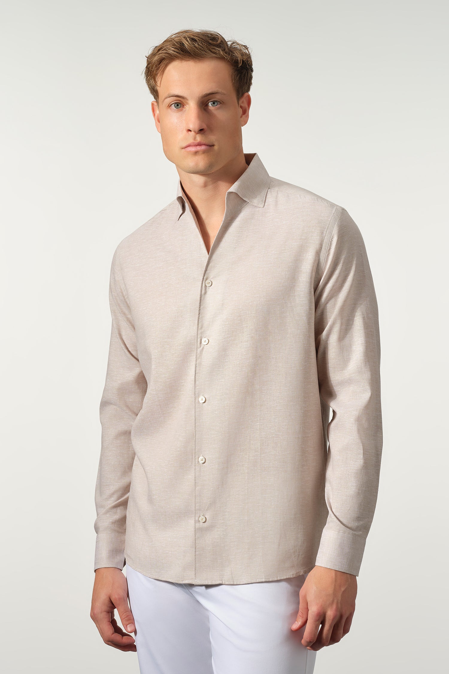 Roll Up Collar Linen Blend Shirt
