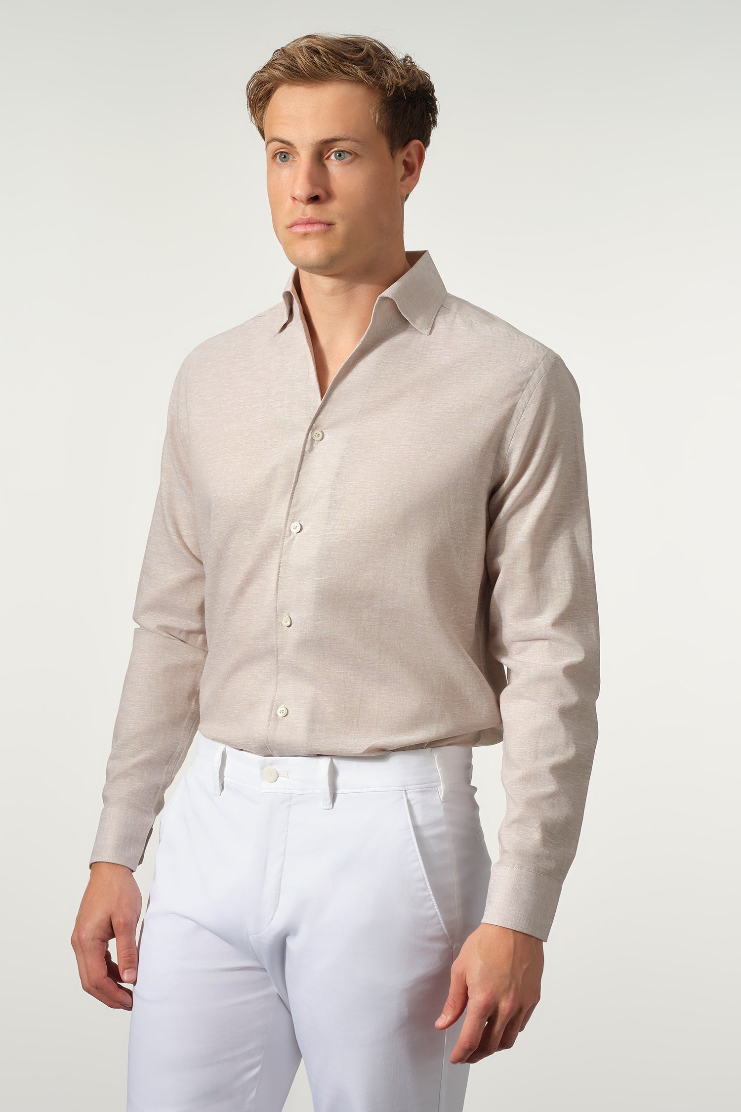 Roll Up Collar Linen Blend Shirt