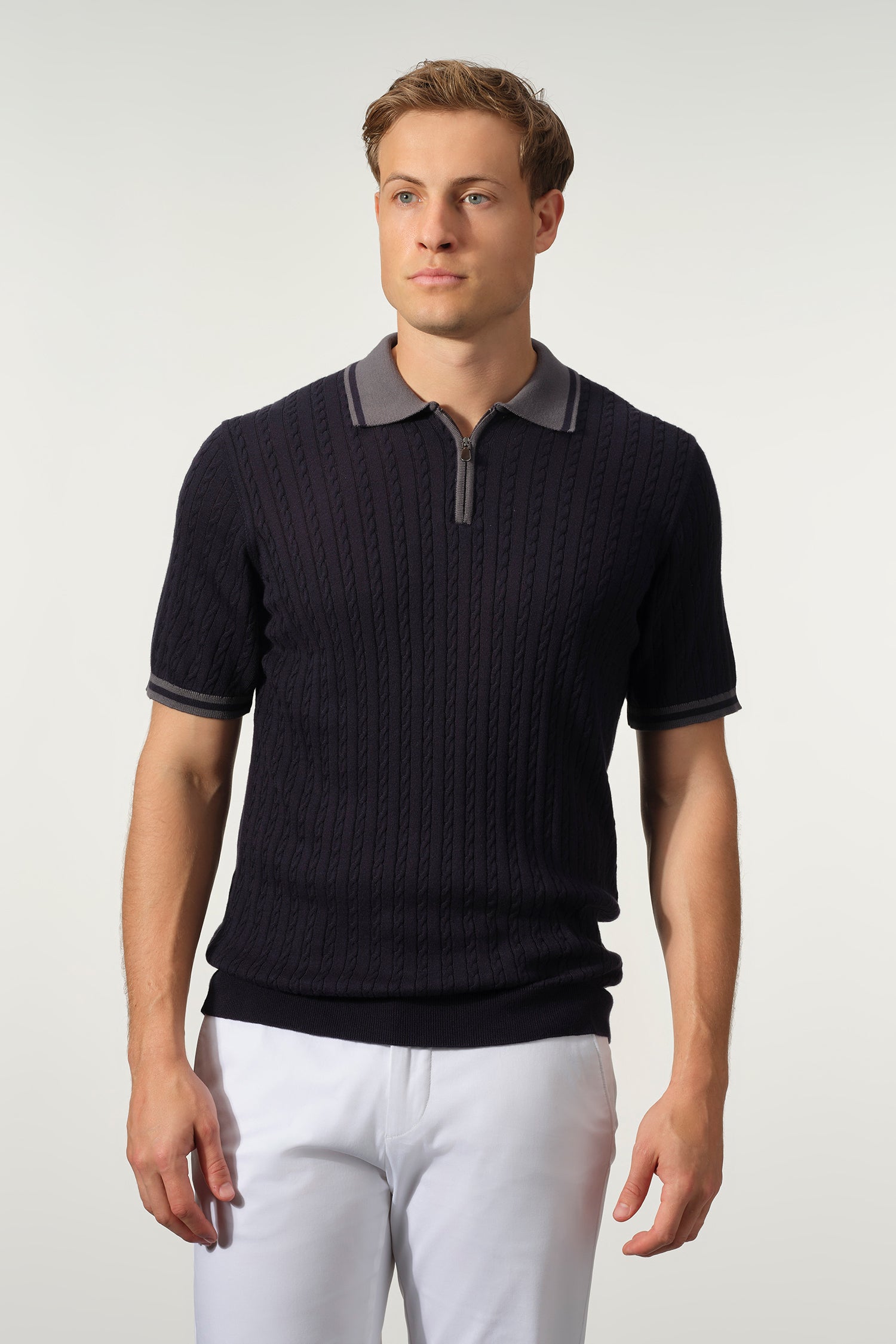 Cable Knit Zip Polo