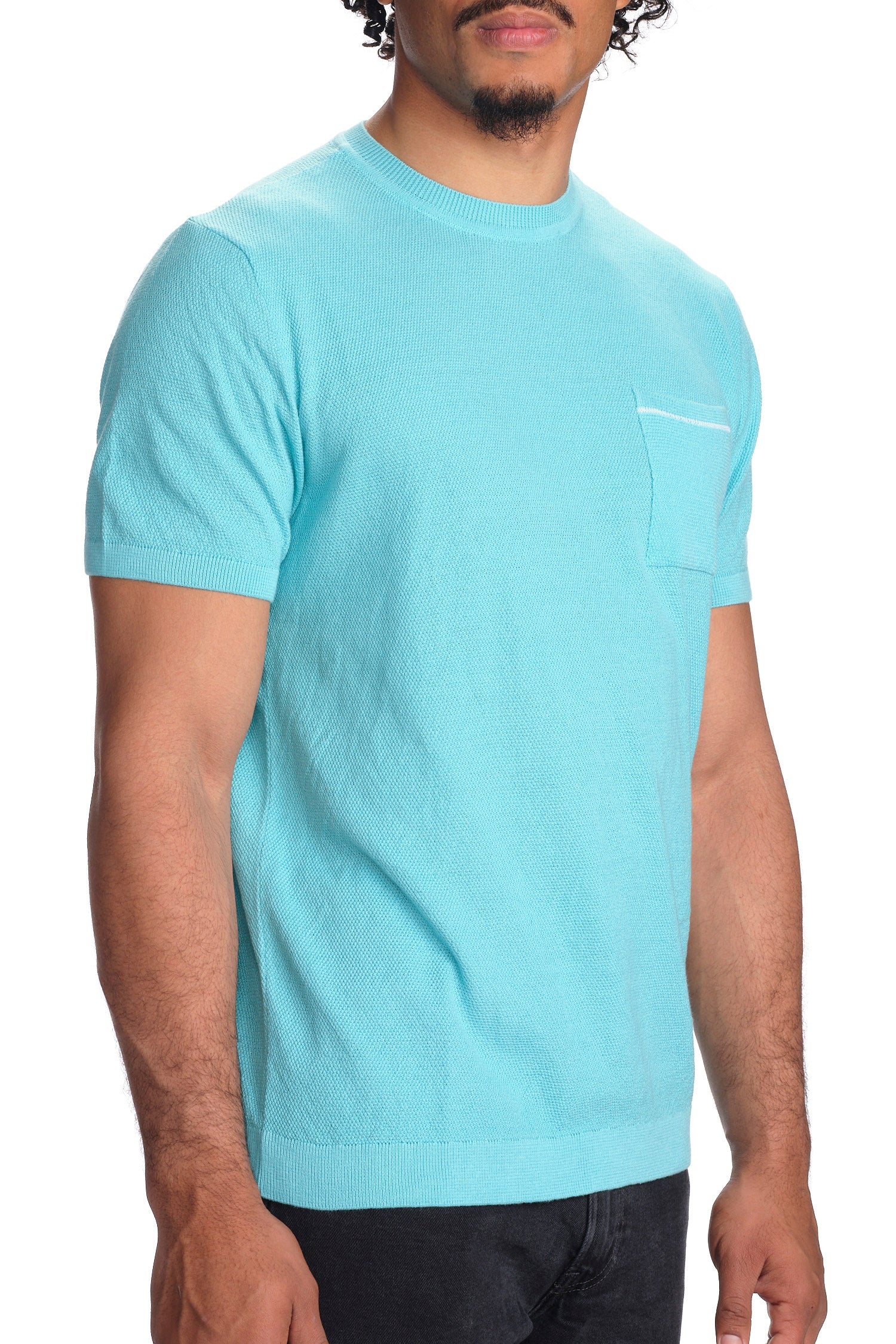Garnet Men's Honeycomb Crew Neck Short Sleeve Sweater 2418009 Turquoise