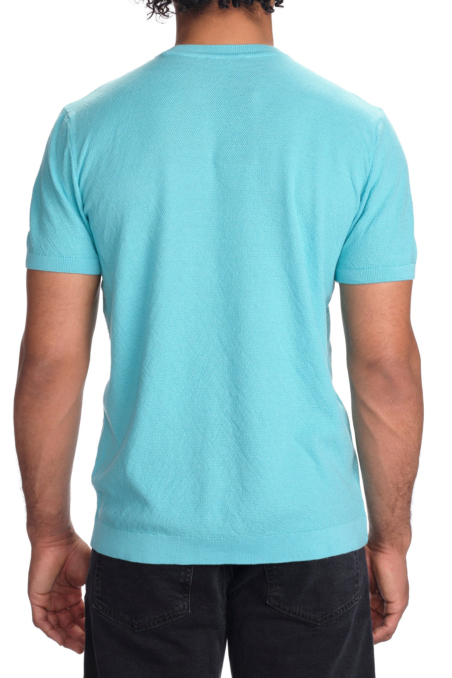 Garnet Men's Honeycomb Crew Neck Short Sleeve Sweater 2418009 Turquoise