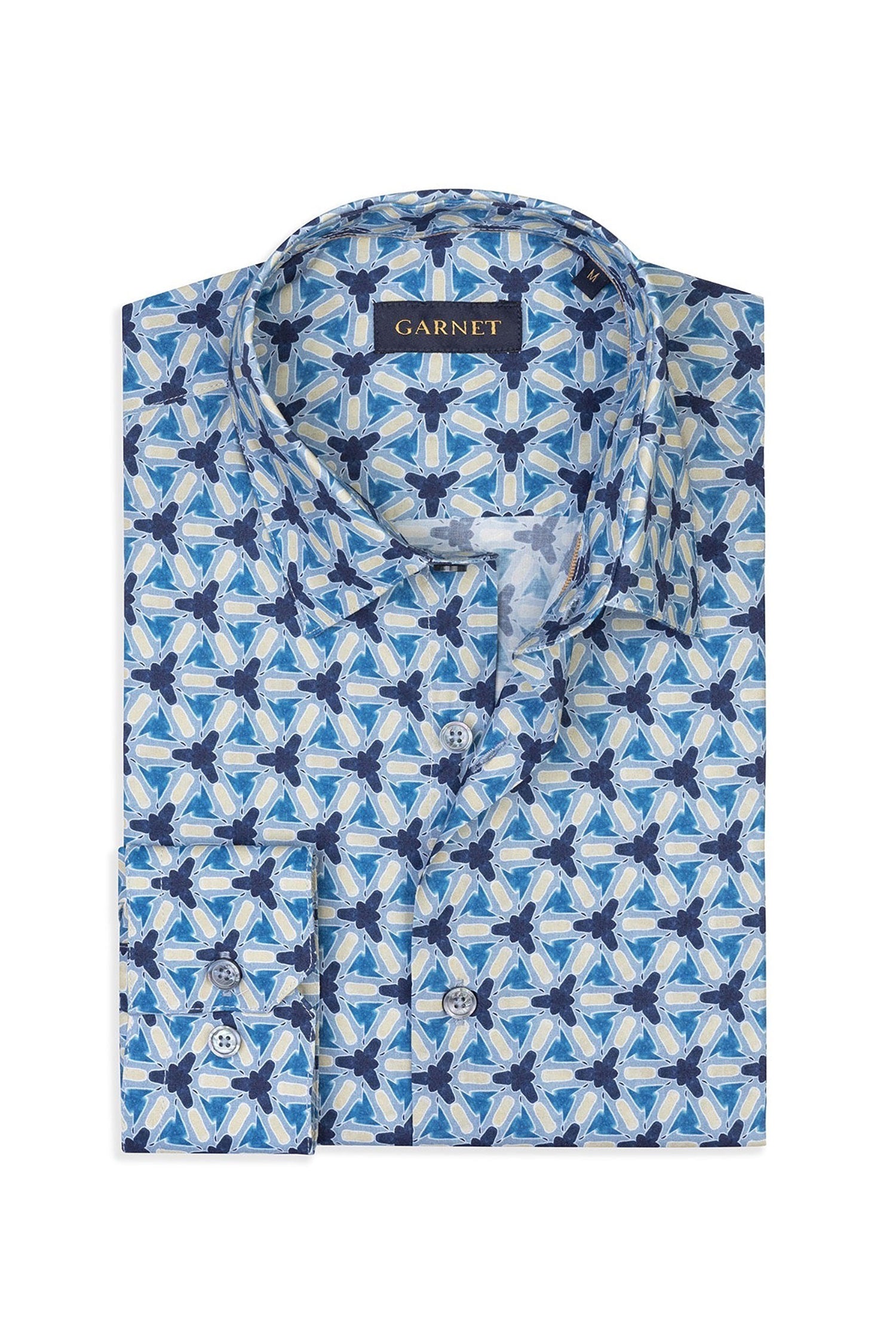 mens printed long sleeve dress shirts Garnet Men's Geometric Mosaic Printed Long Sleeve Shirt 2421020 MARINE / S