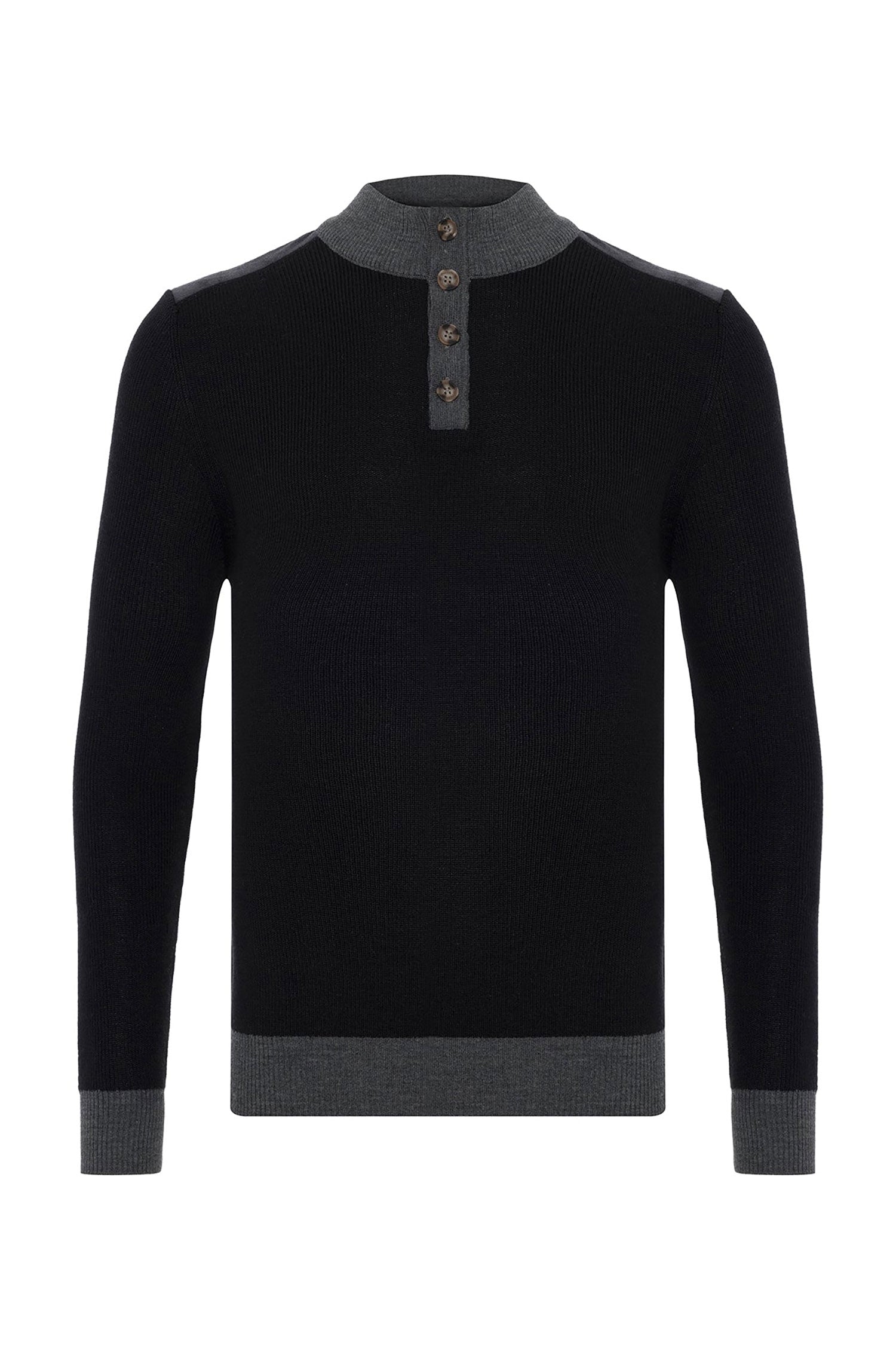 Garnet Men's Rib Quarter Button long Sleeve Sweater 2422004 Black
