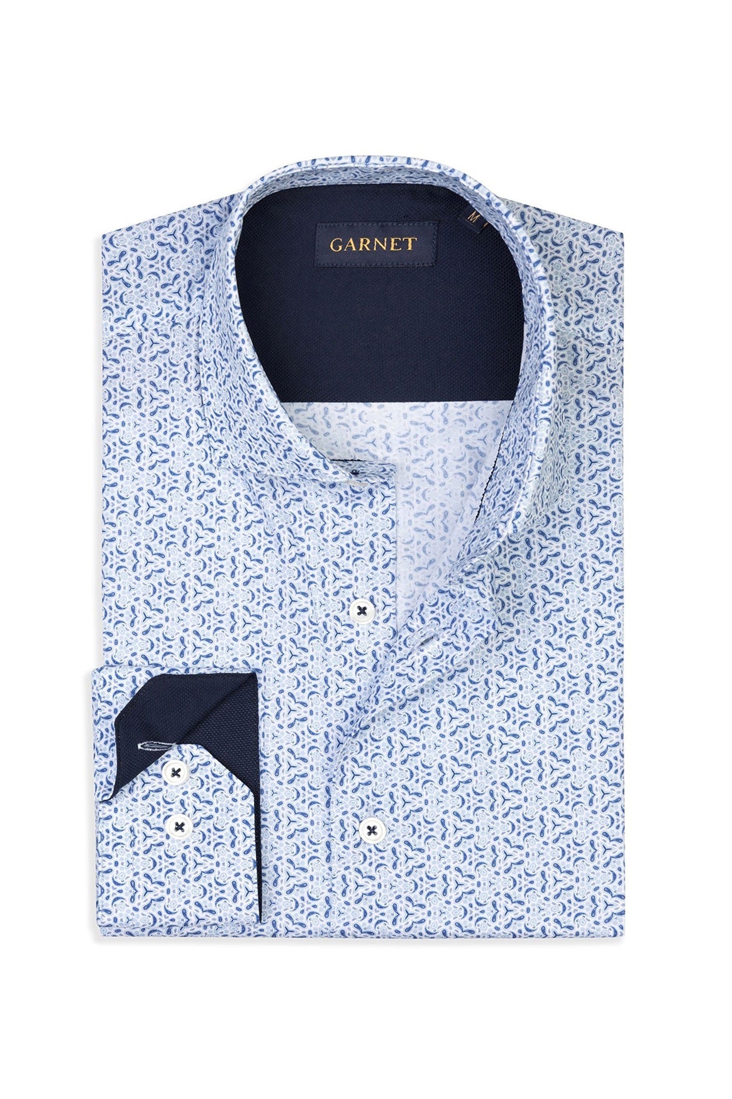 Garnet Men's Polka Dot Printed Stretch Short Sleeve Shirt 2411076 Indigo
