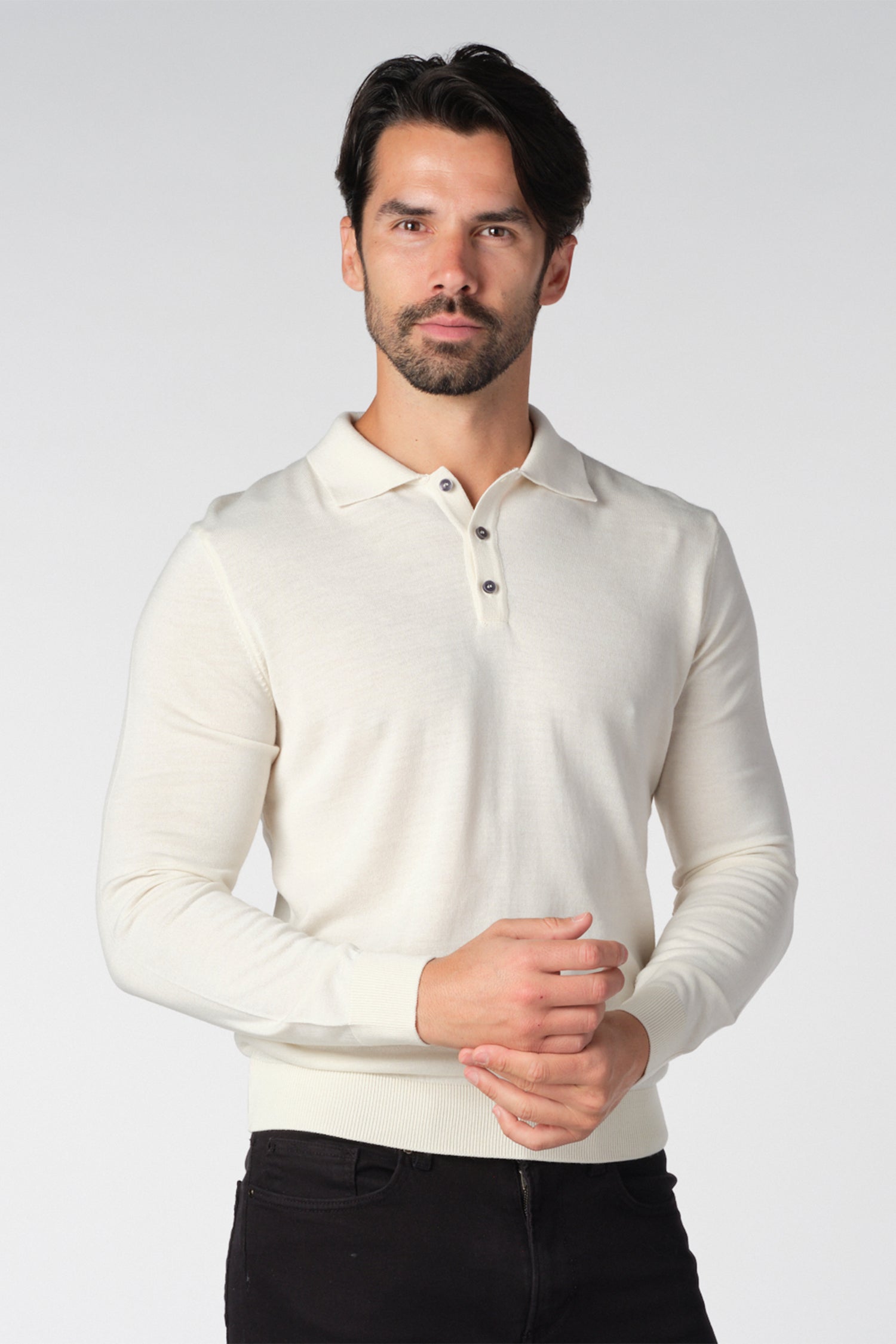 Merino Wool Solid Polo Sweater
