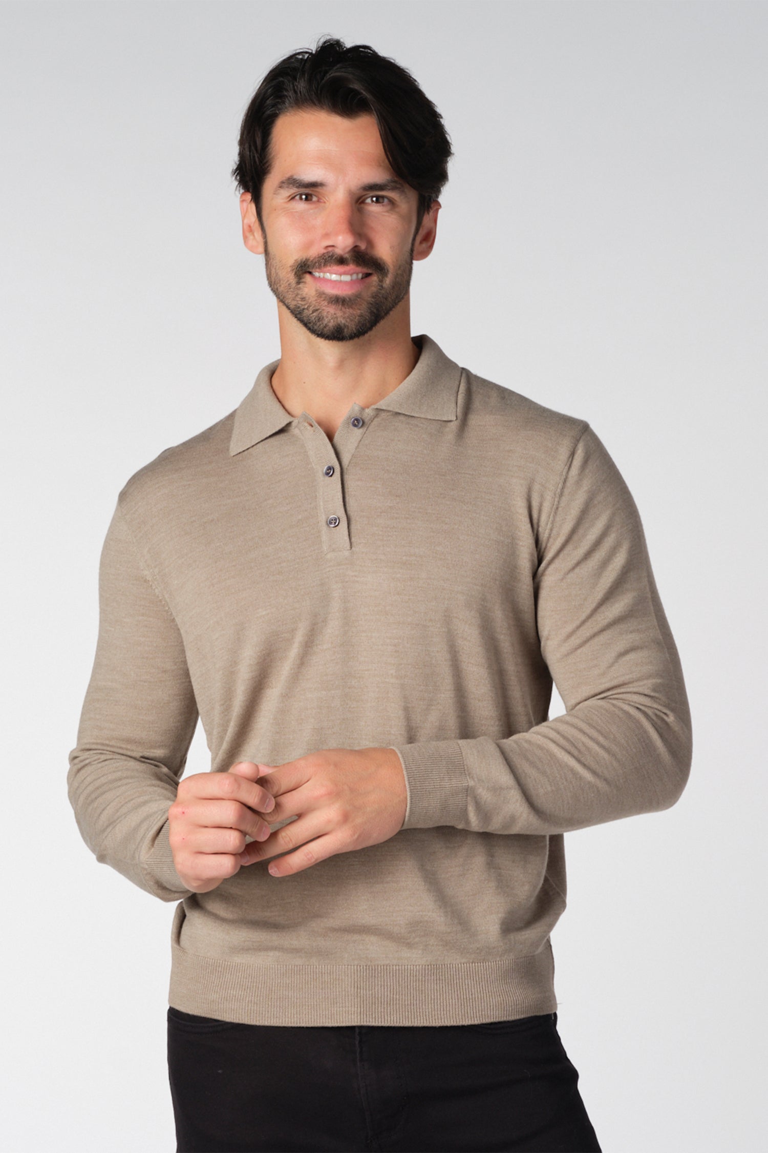 Merino Wool Solid Polo Sweater