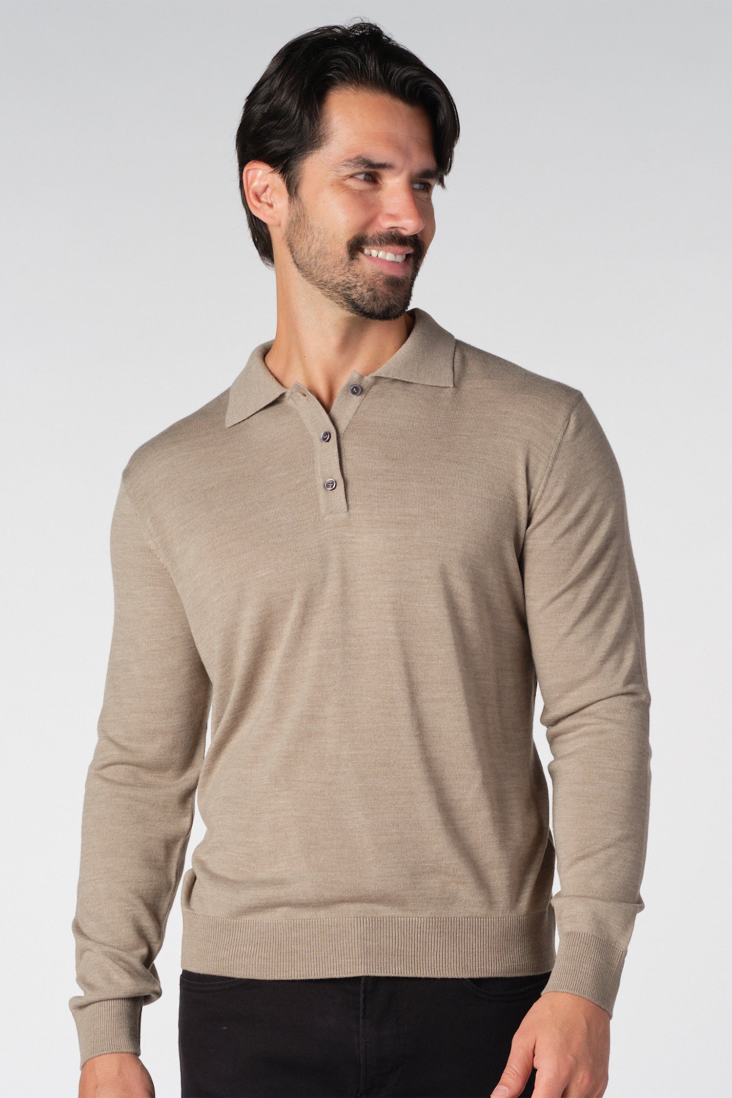 Merino Wool Solid Polo Sweater
