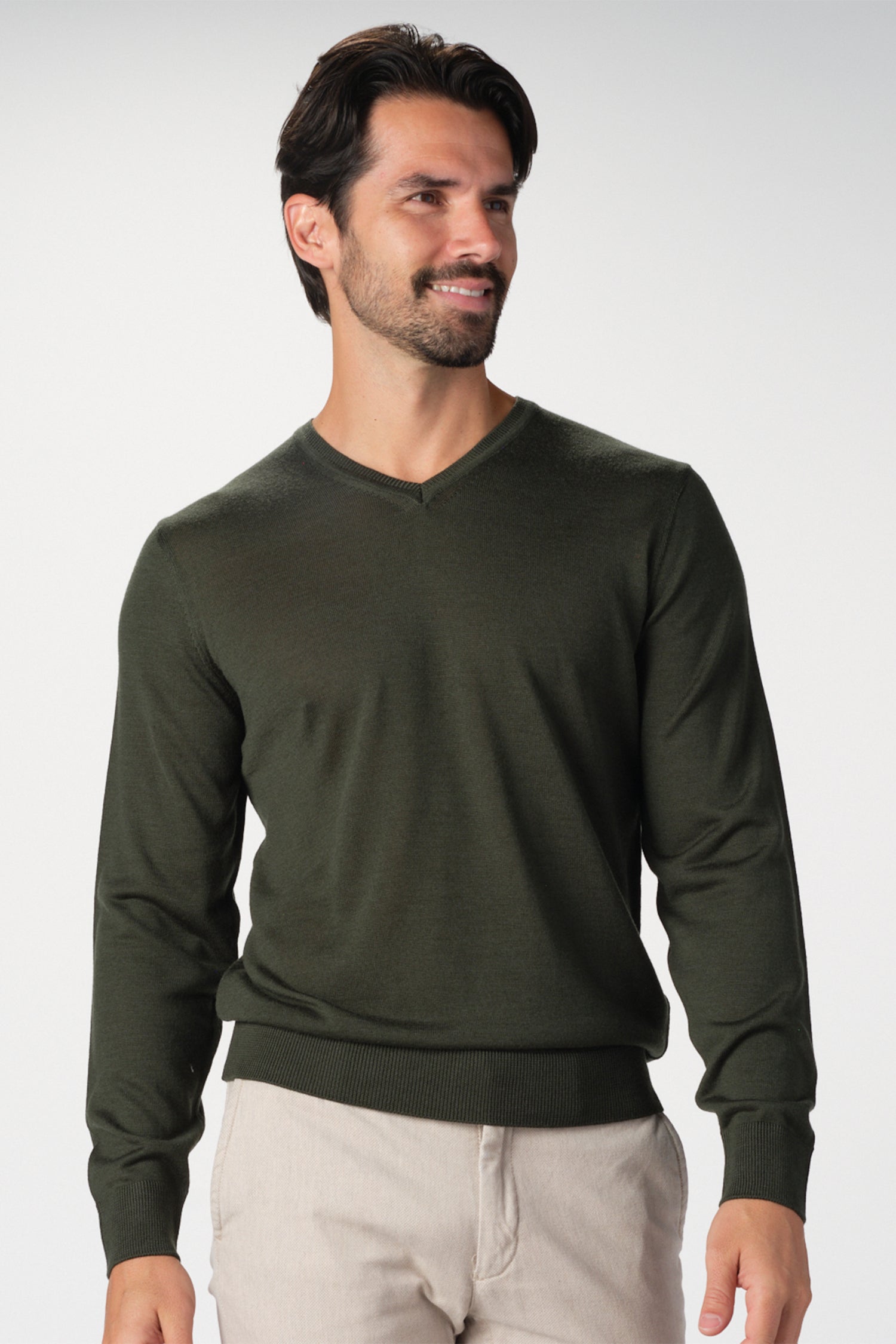 Merino Wool Solid V-Neck Sweater