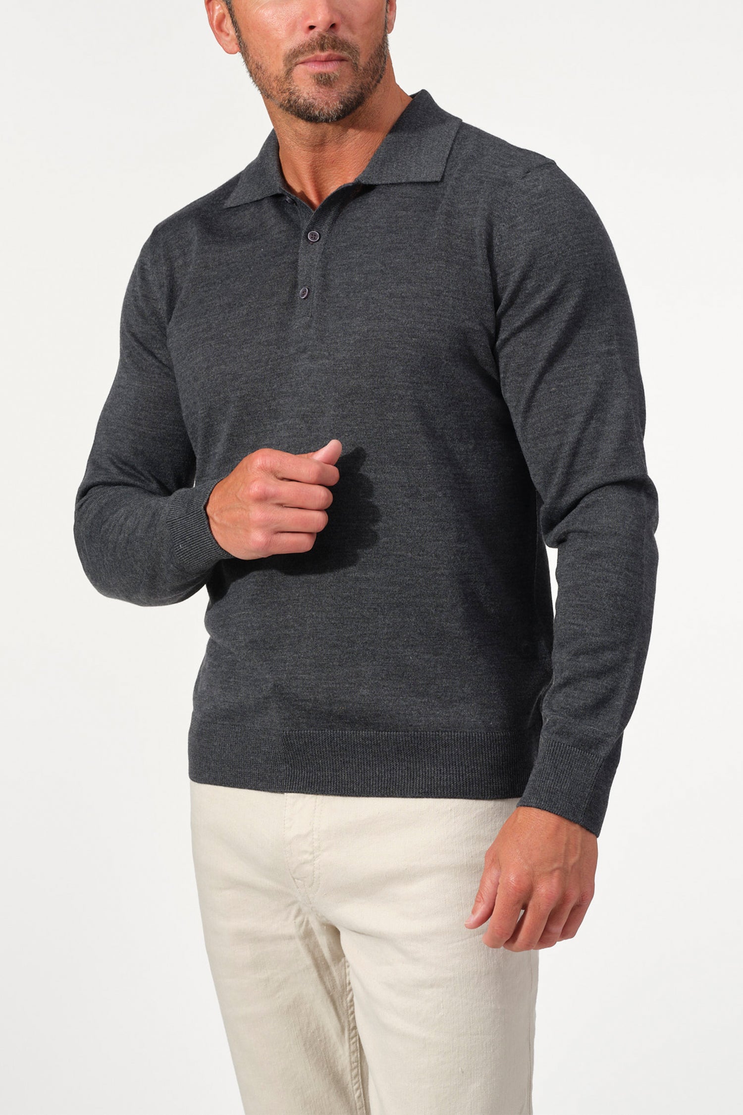 Merino Wool Solid Polo Sweater