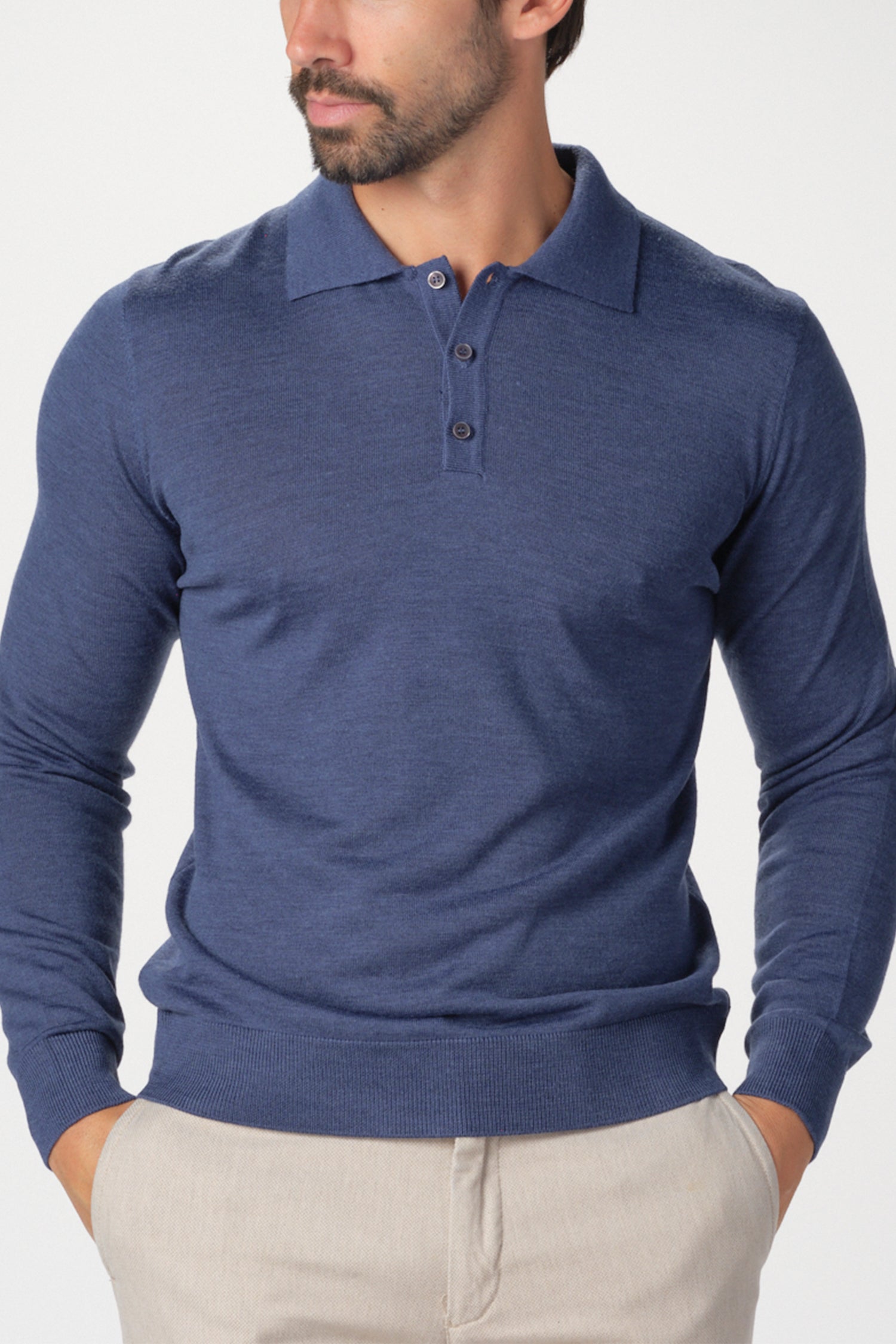 Merino Wool Solid Polo Sweater