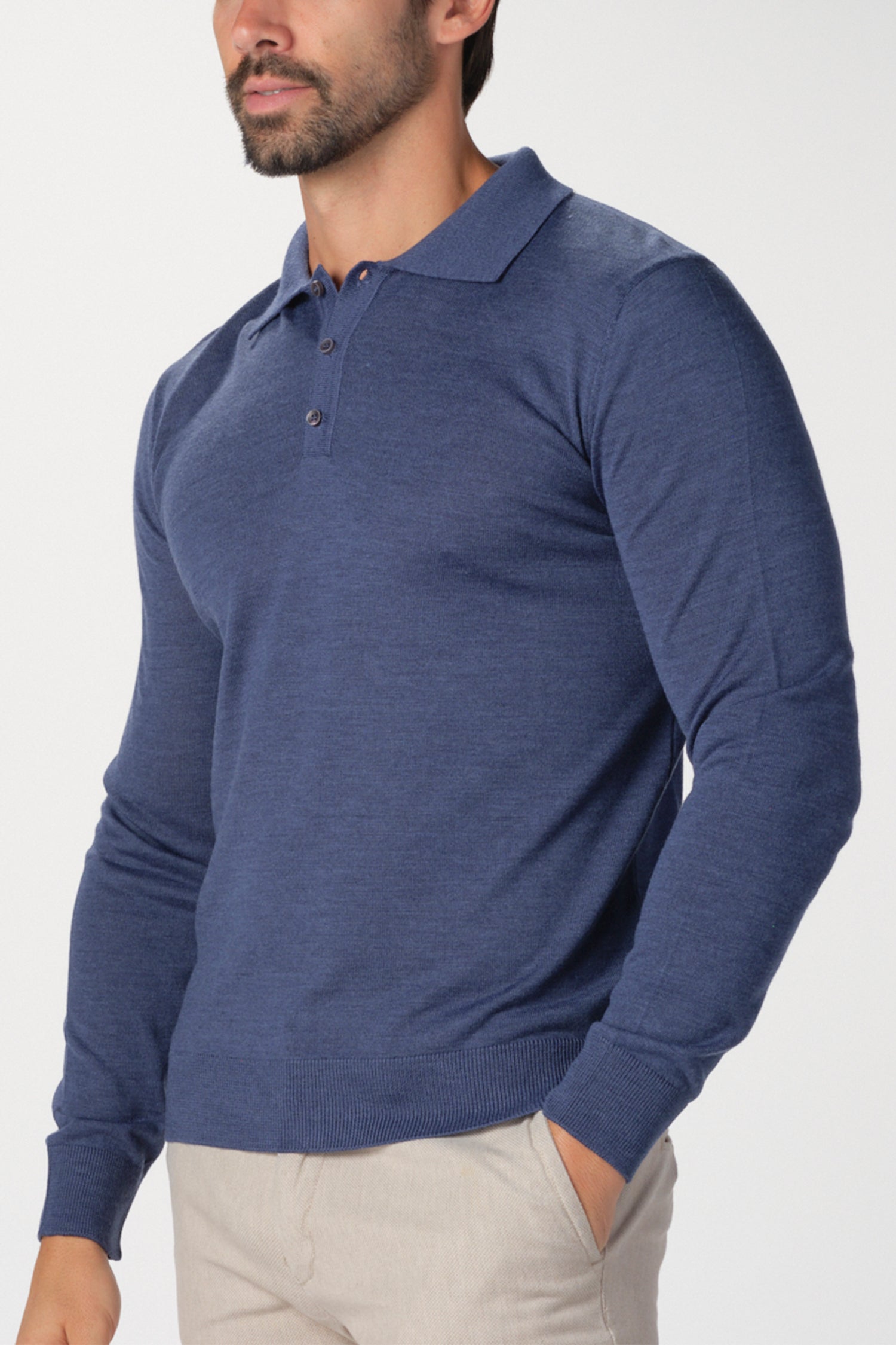 Merino Wool Solid Polo Sweater