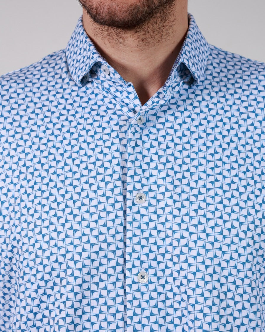 Geometric Printed 8-Way Stretch Long Sleeve Cotton Shirt