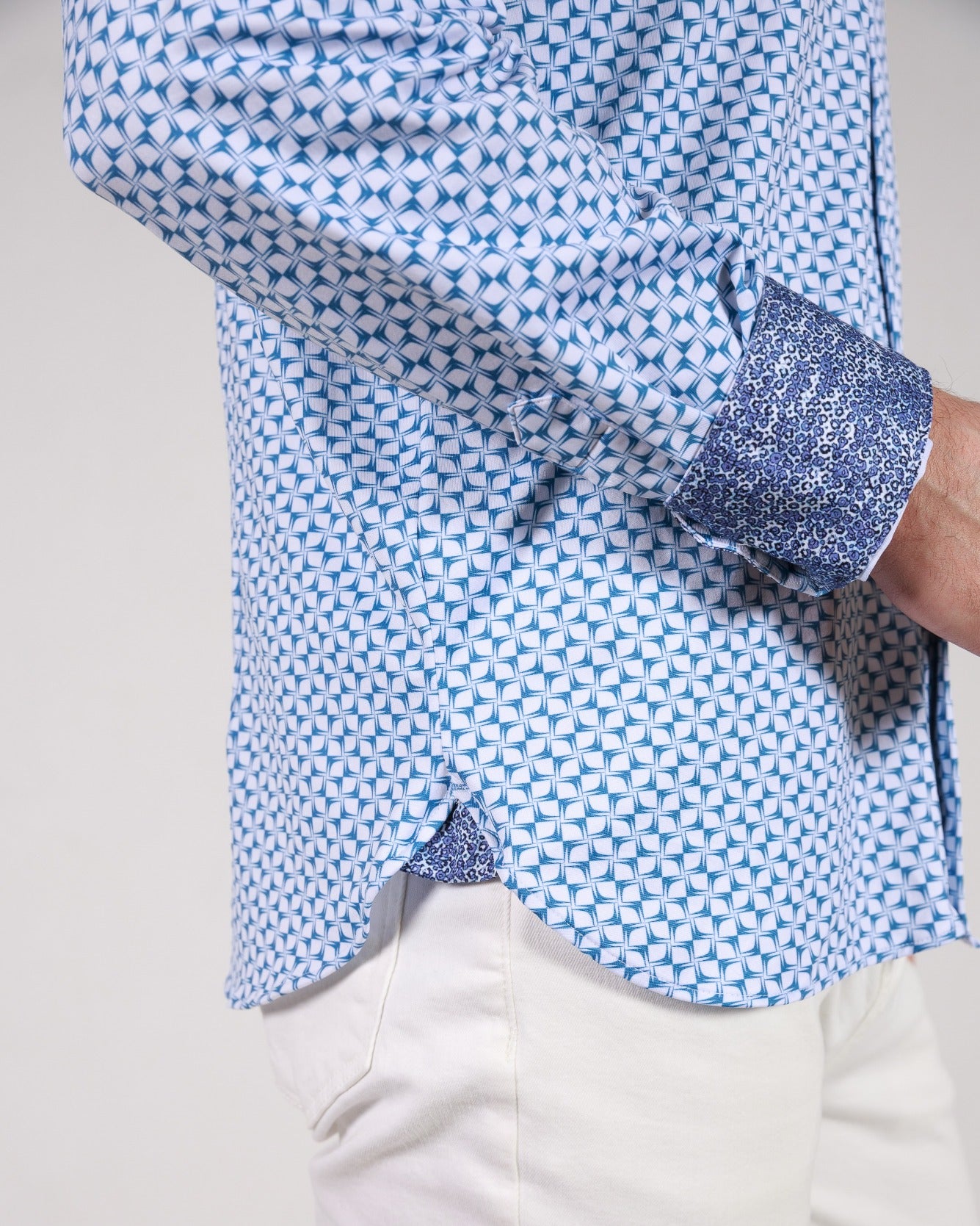 Geometric Printed 8-Way Stretch Long Sleeve Cotton Shirt