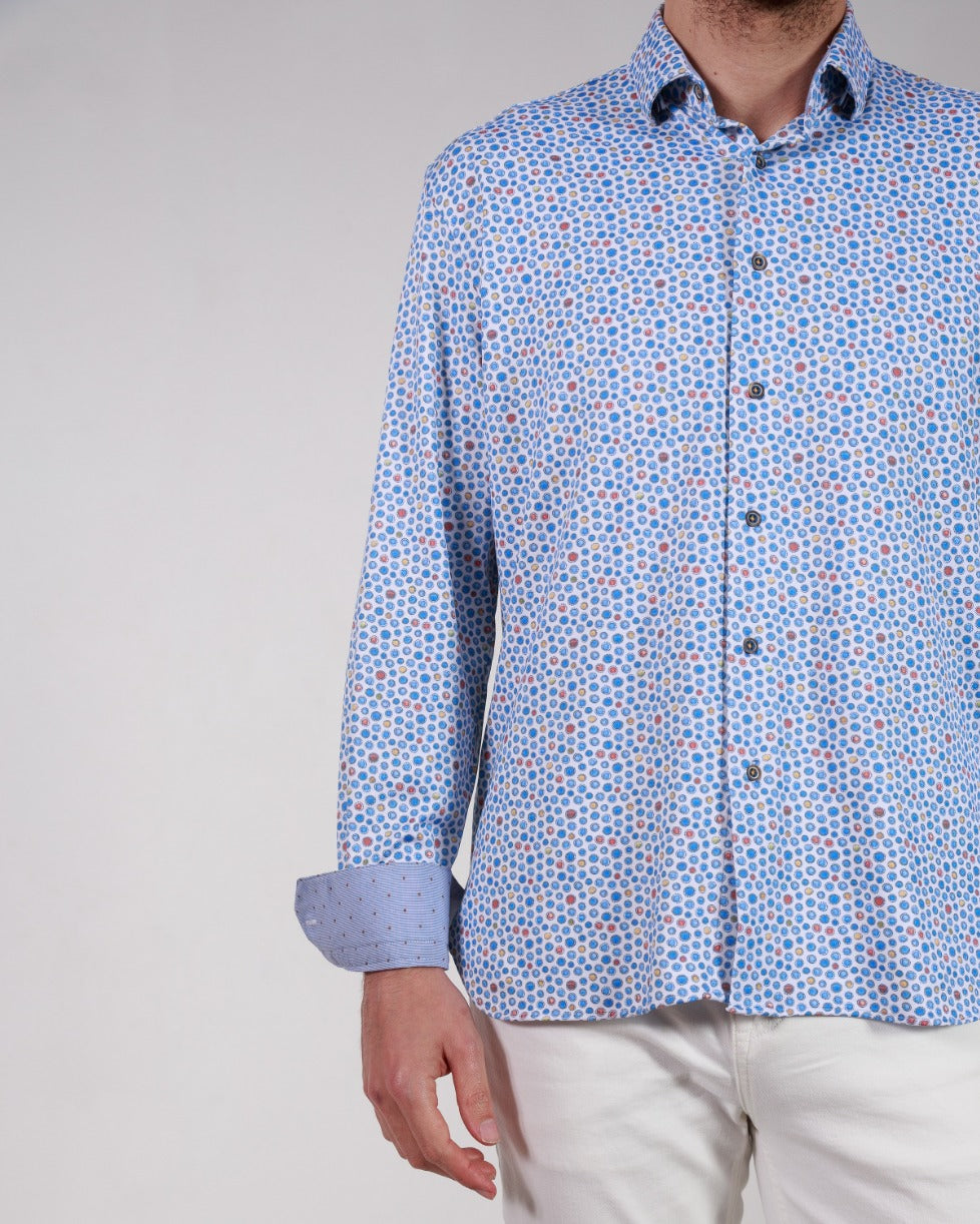 Geometric Dot Printed 8-Way Stretch Long Sleeve Cotton Shirt
