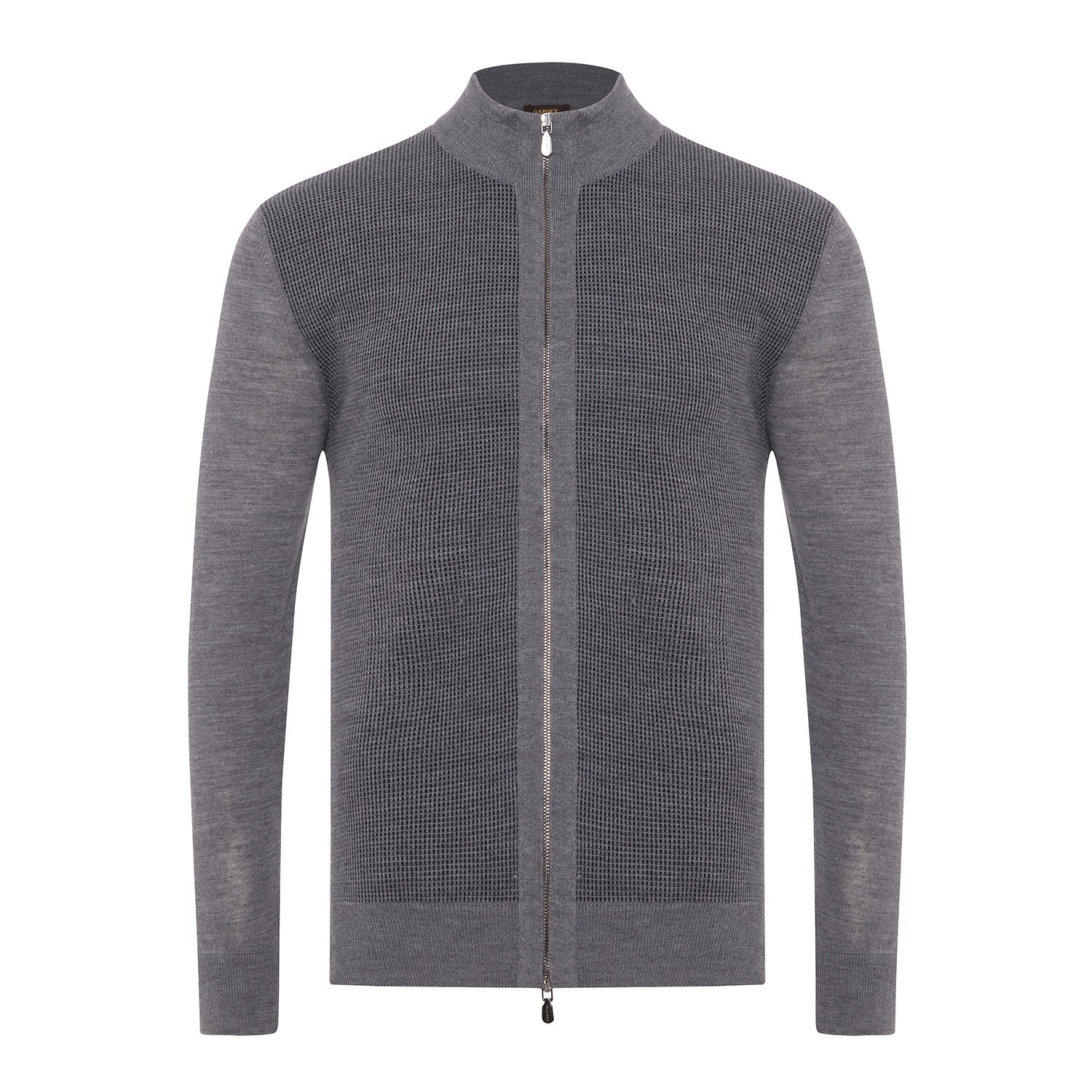 Full Zip Merino Solid Sweater in Gray