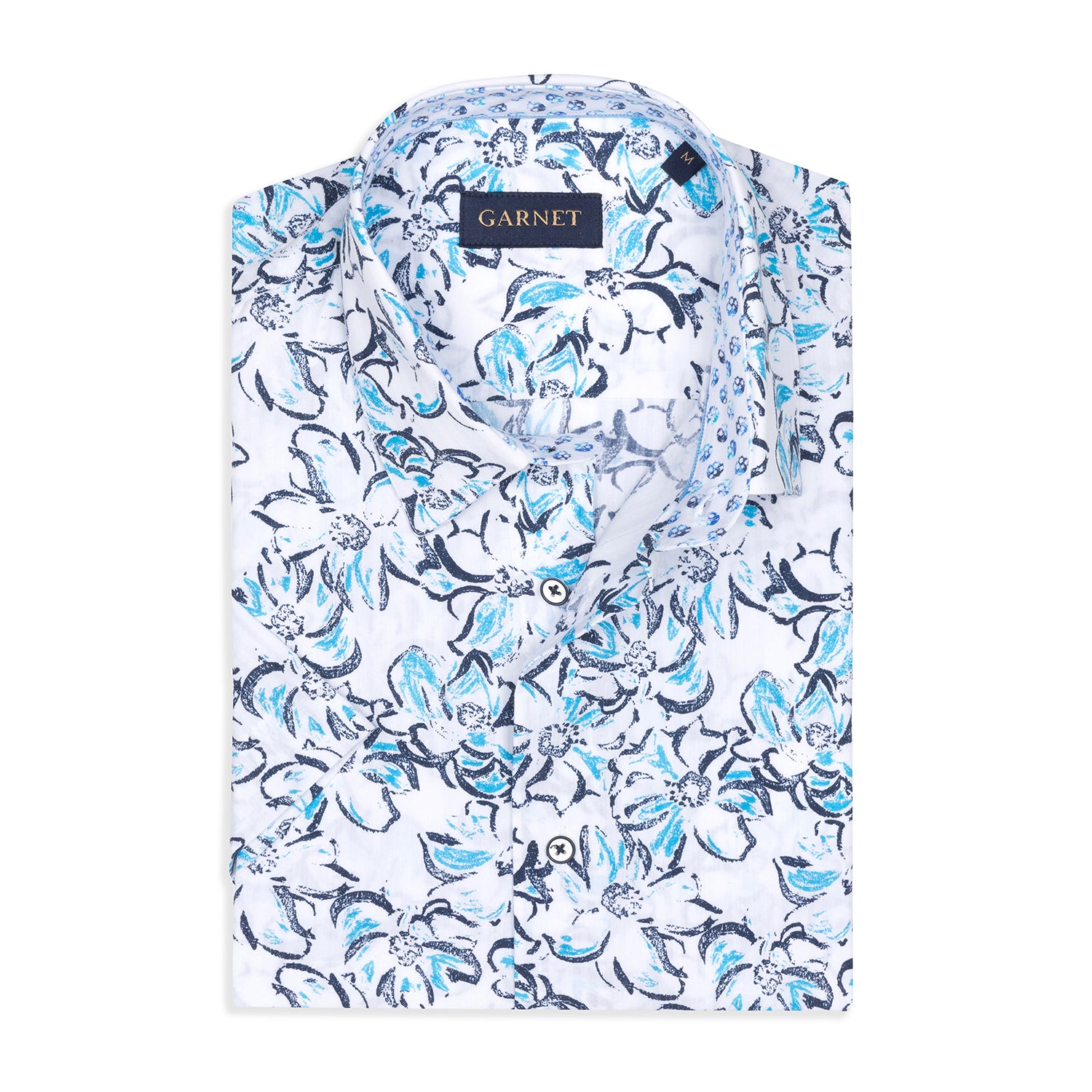 Abstract Floral Printed Short Sleeve Cotton Shirt