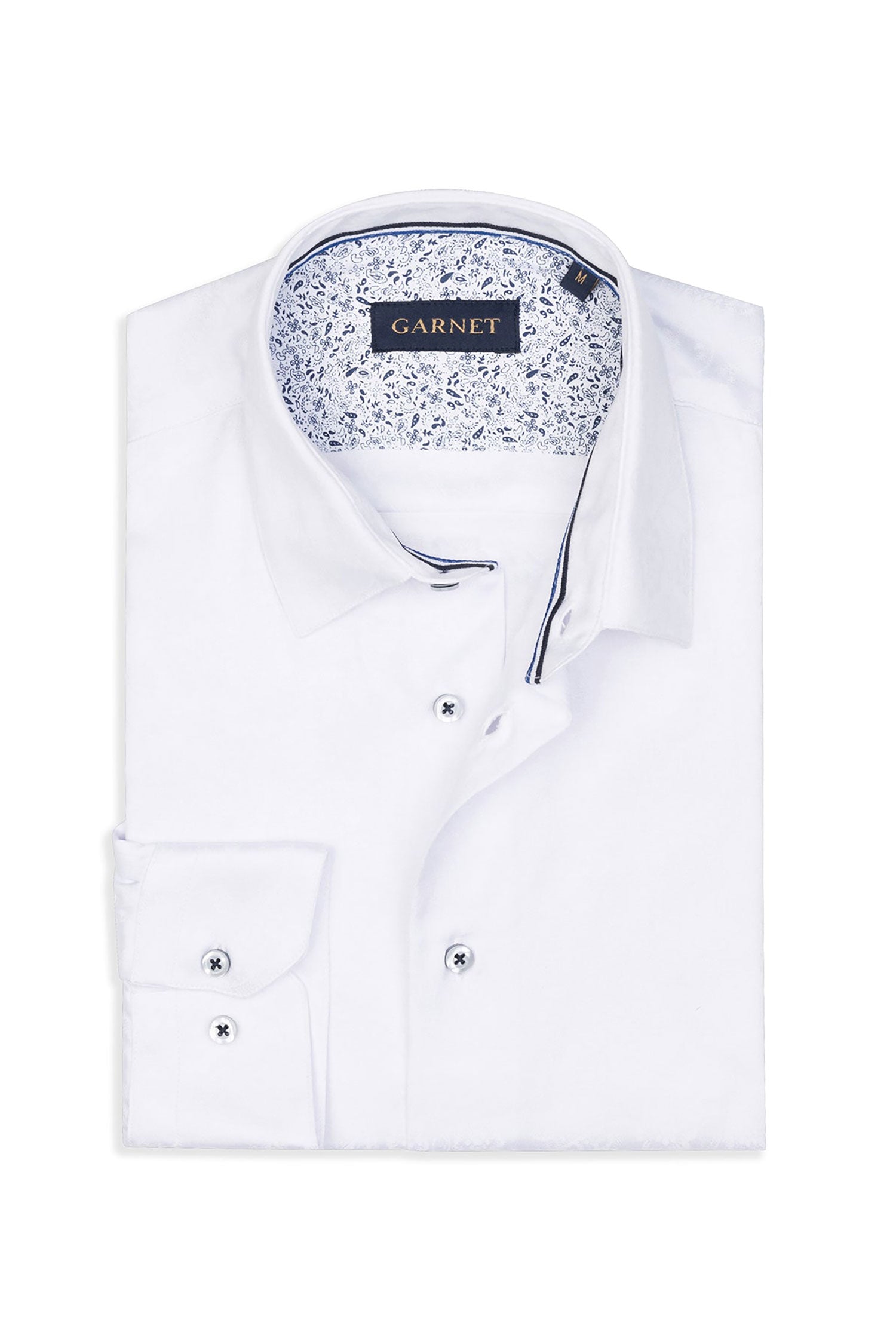 Garnet Men's Soli Plain Jacquard Long Sleeve Shirt 241102 White