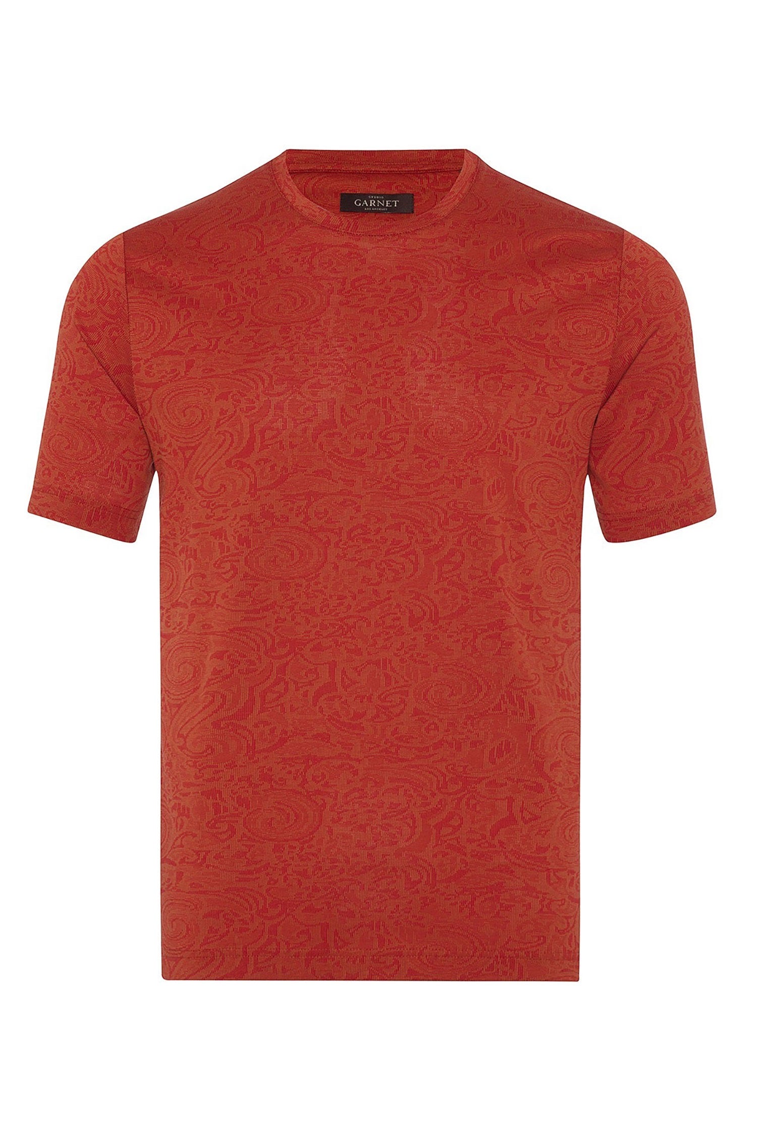 Garnet Men's Jacquard Crew Neck Short Sleeve Stretch T-Shirt Rust