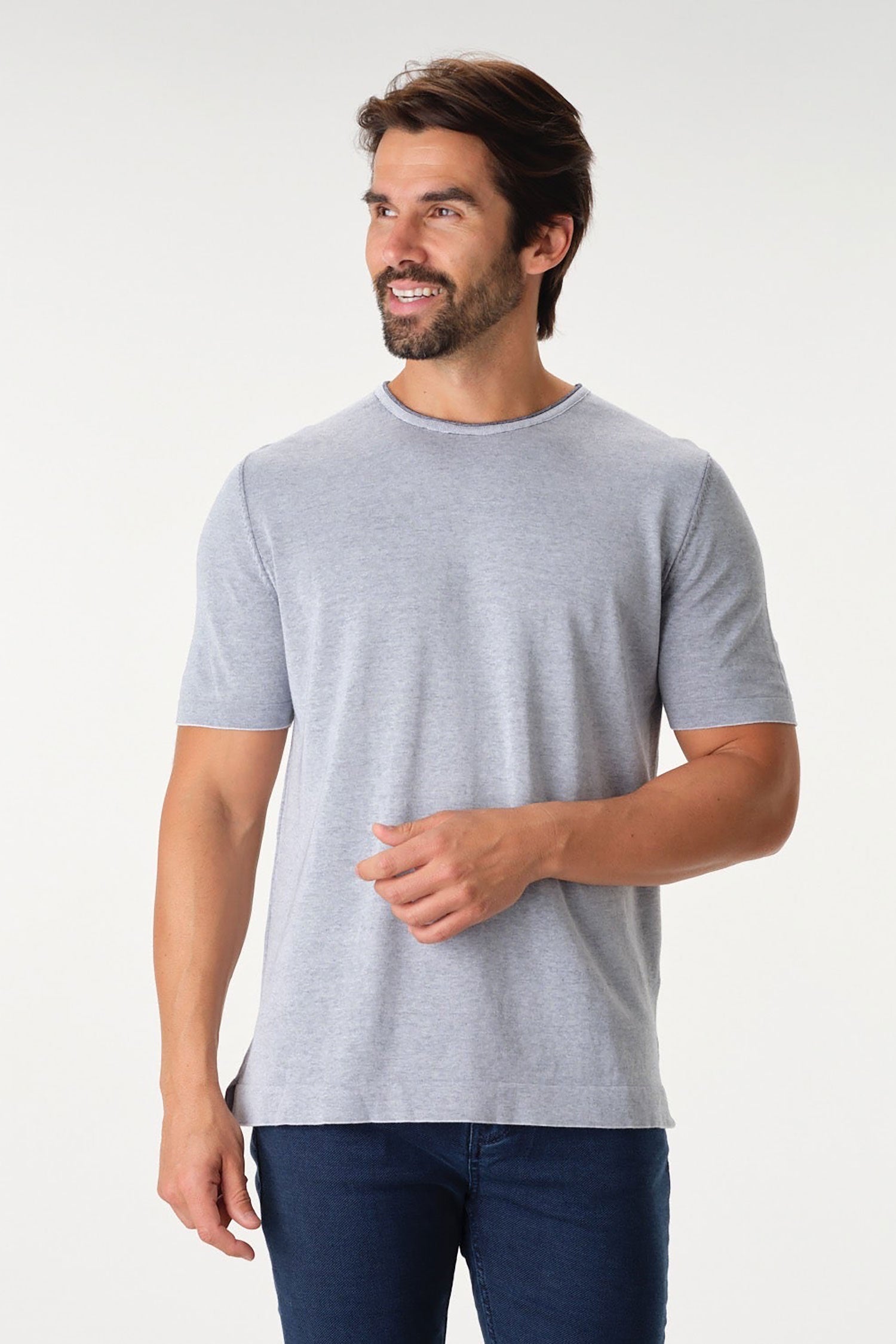 Garnet Men's Melange Crew Neck Short Sleeve Sweater 2212012 Purple