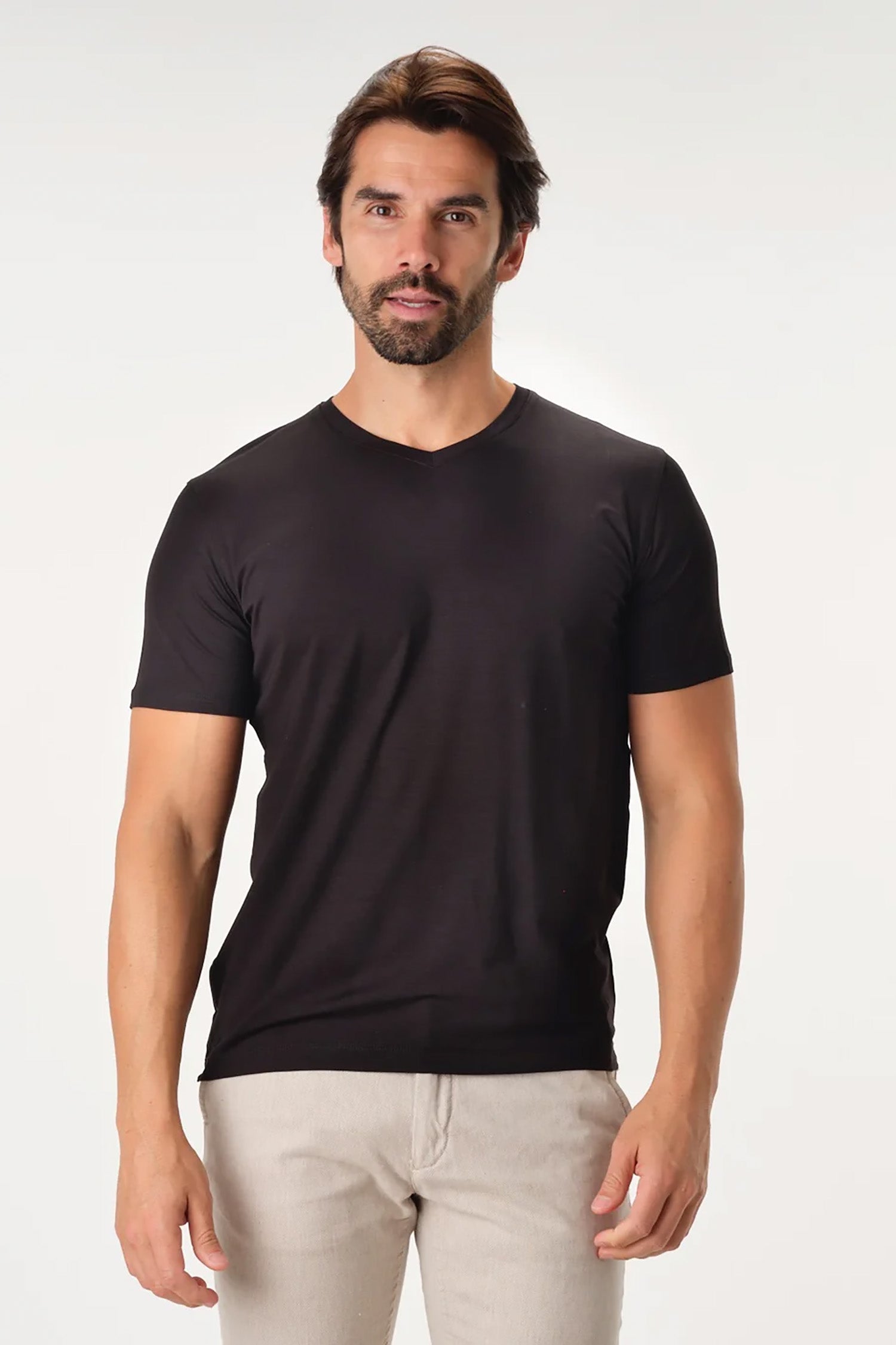 Garnet Modal Cotton Blend Soli Basic Short Sleeve T-Shirts 2317016 Black