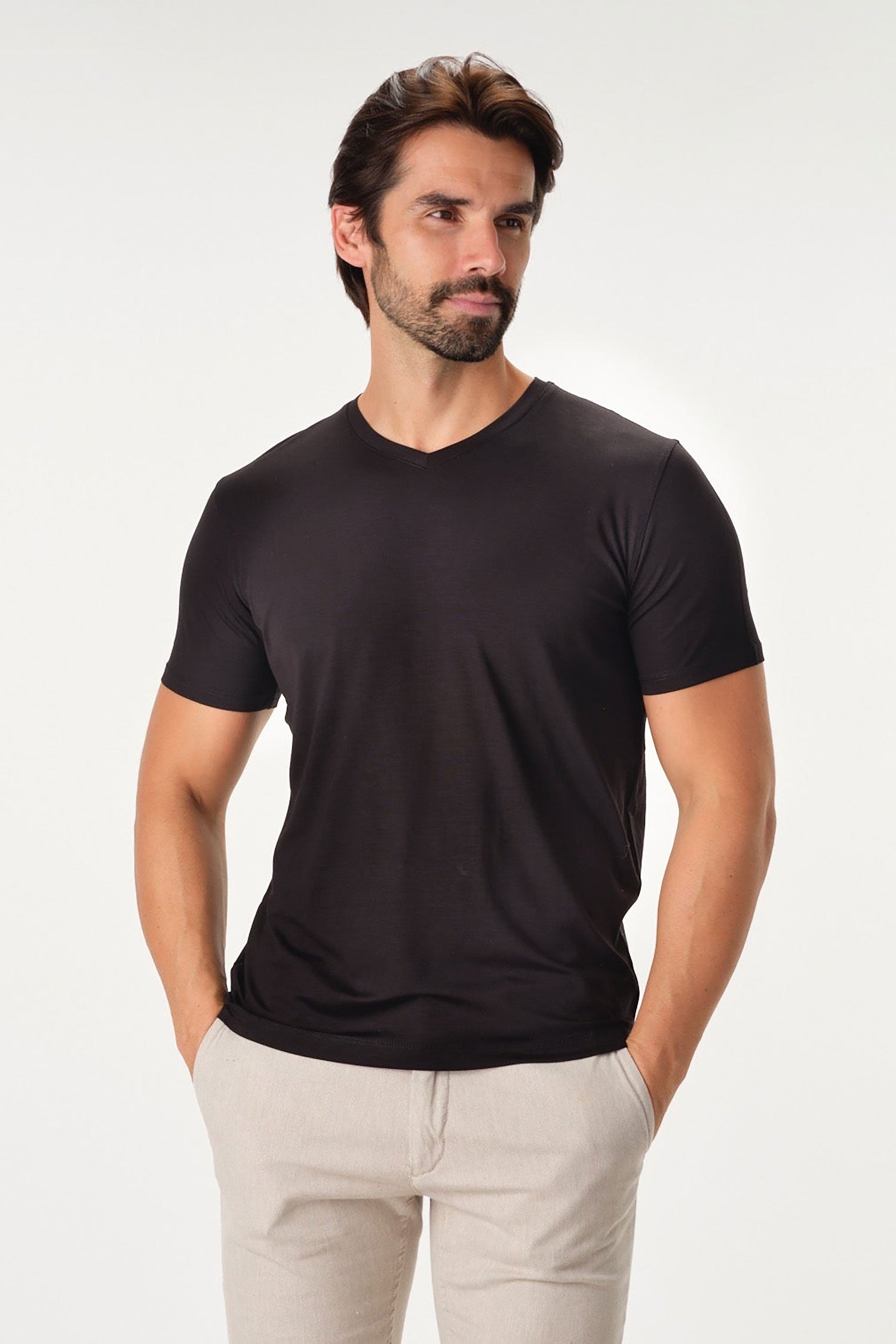 Garnet Modal Cotton Blend Soli Basic Short Sleeve T-Shirts 2317016 Black