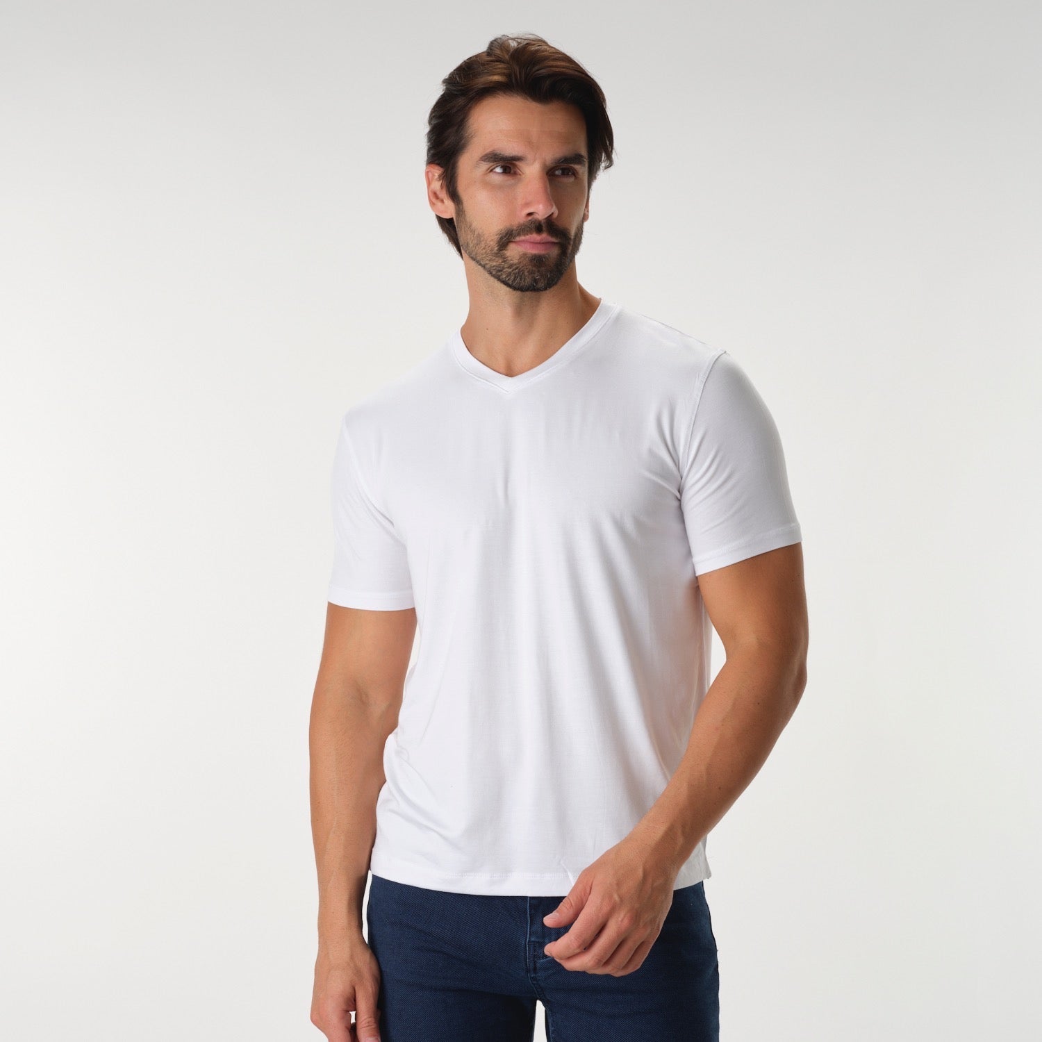 Solid Performance White V-Neck T-Shirt
