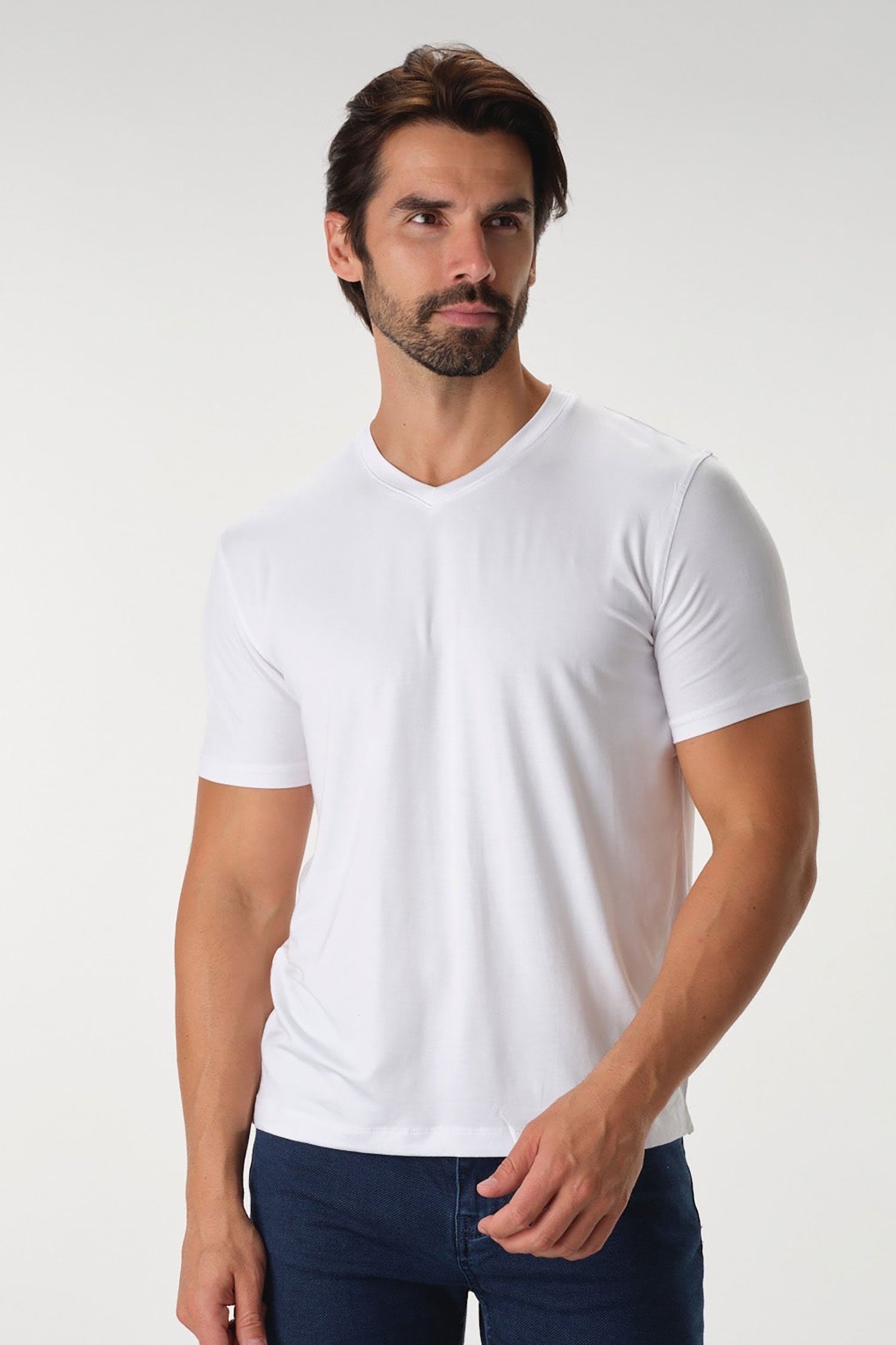 Garnet Modal Cotton Blend Soli Basic Short Sleeve T-Shirts 2317016 White