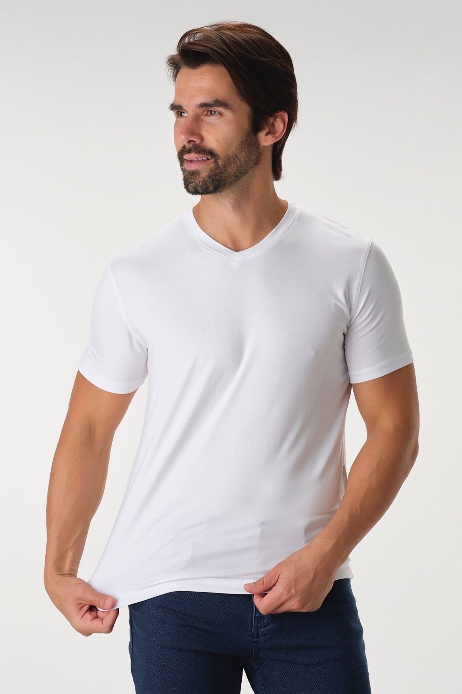 Garnet Modal Cotton Blend Soli Basic Short Sleeve T-Shirts 2317016 White