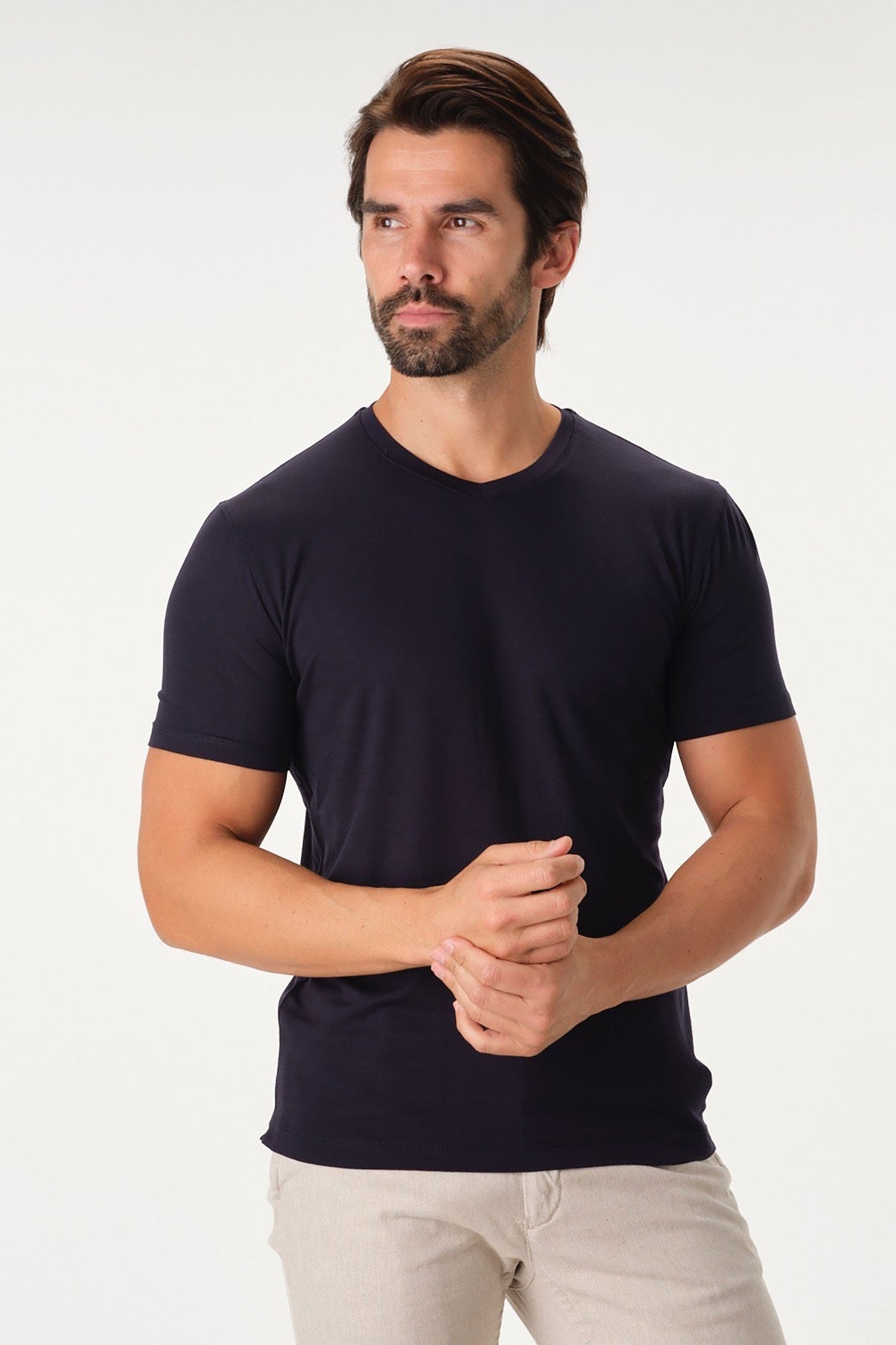 Garnet Modal Cotton Blend Soli Basic Short Sleeve T-Shirts 2317016 Navy