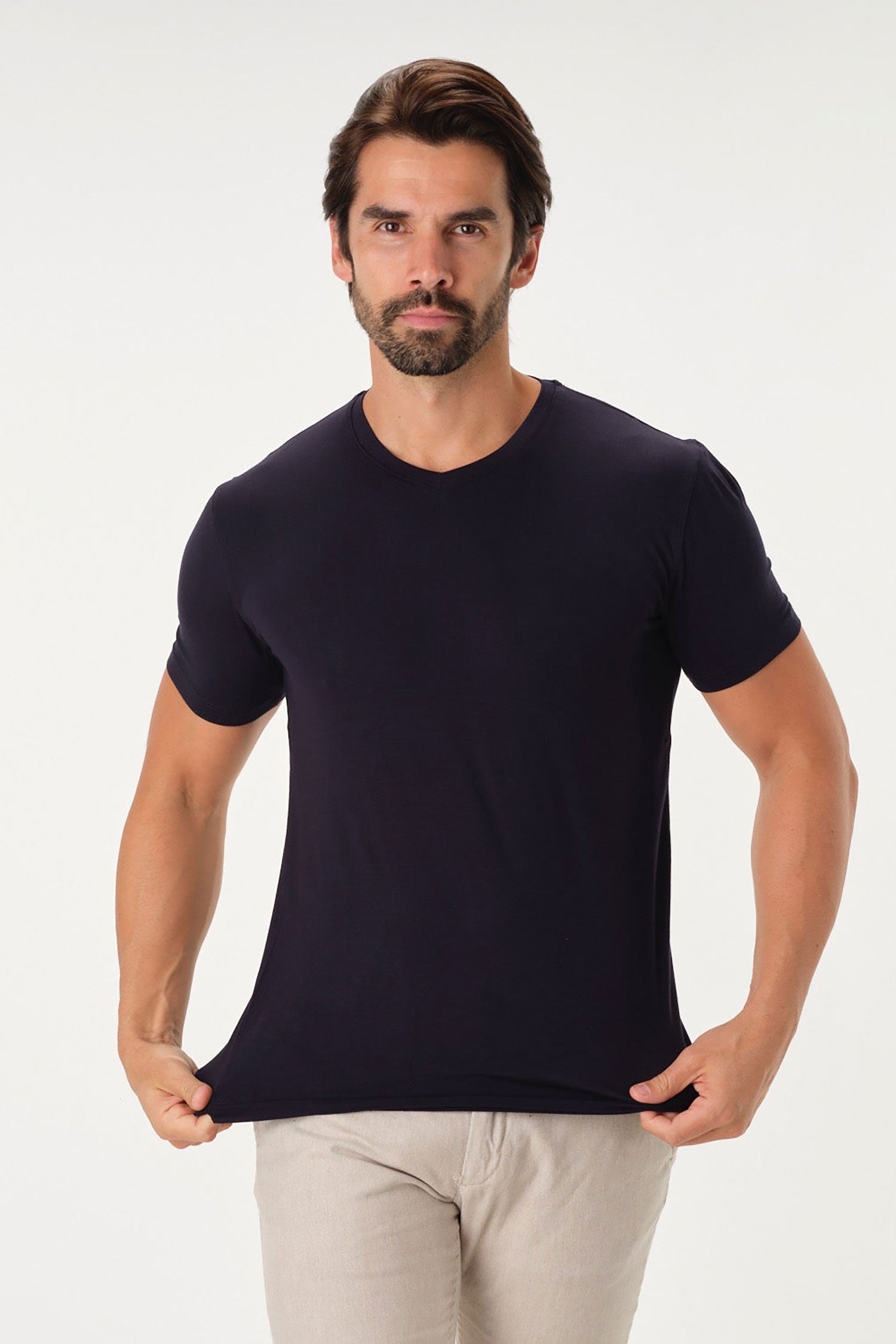 Garnet Modal Cotton Blend Soli Basic Short Sleeve T-Shirts 2317016 Navy