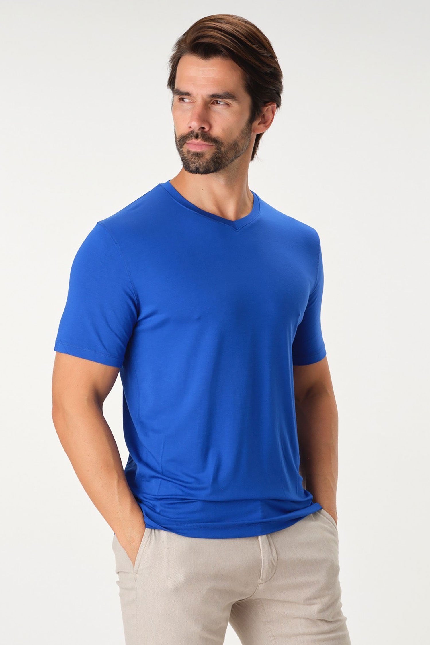 Garnet Modal Cotton Blend Soli Basic Short Sleeve T-Shirts 2317016 Royal
