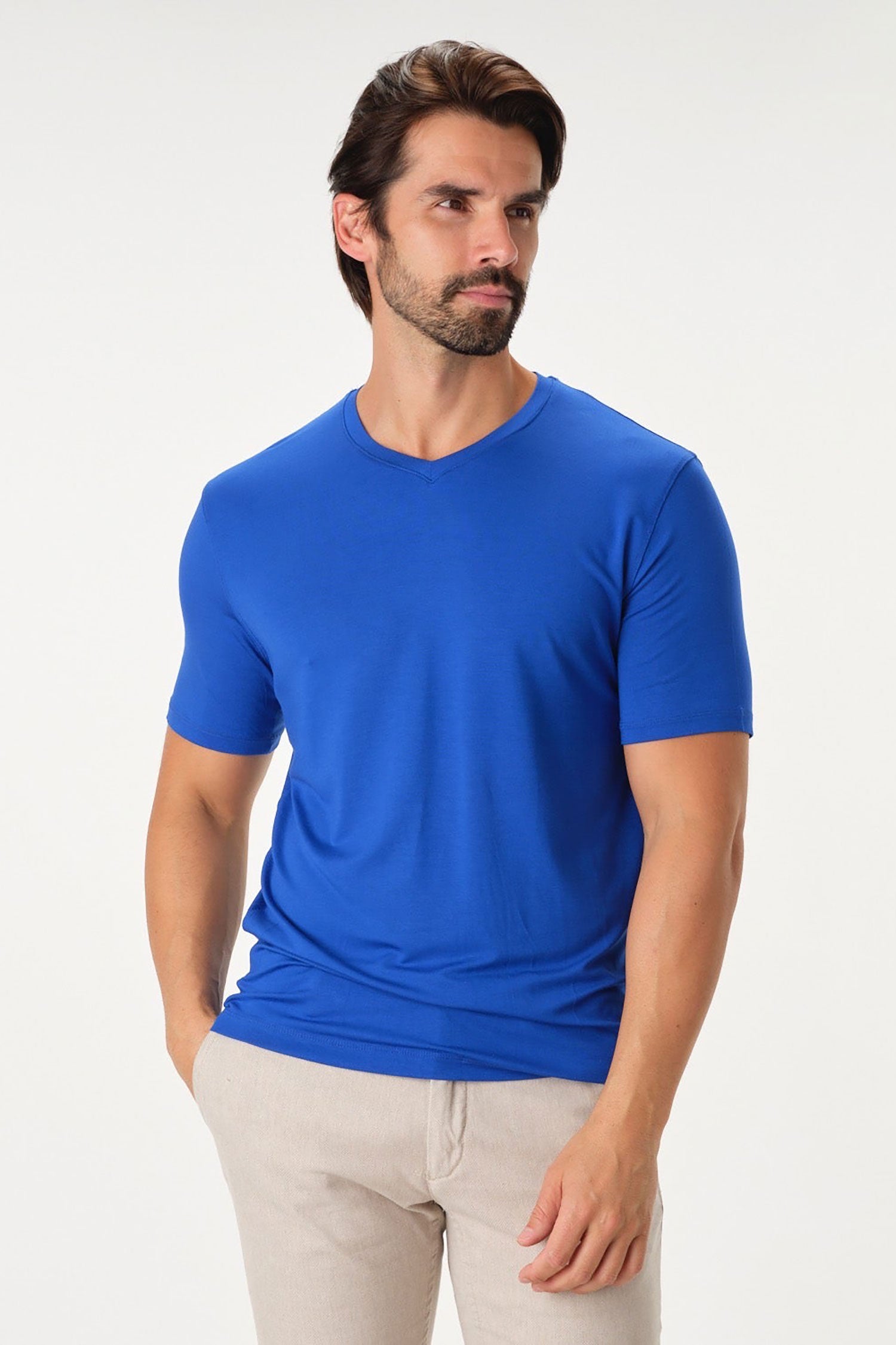 Garnet Modal Cotton Blend Soli Basic Short Sleeve T-Shirts 2317016 Royal