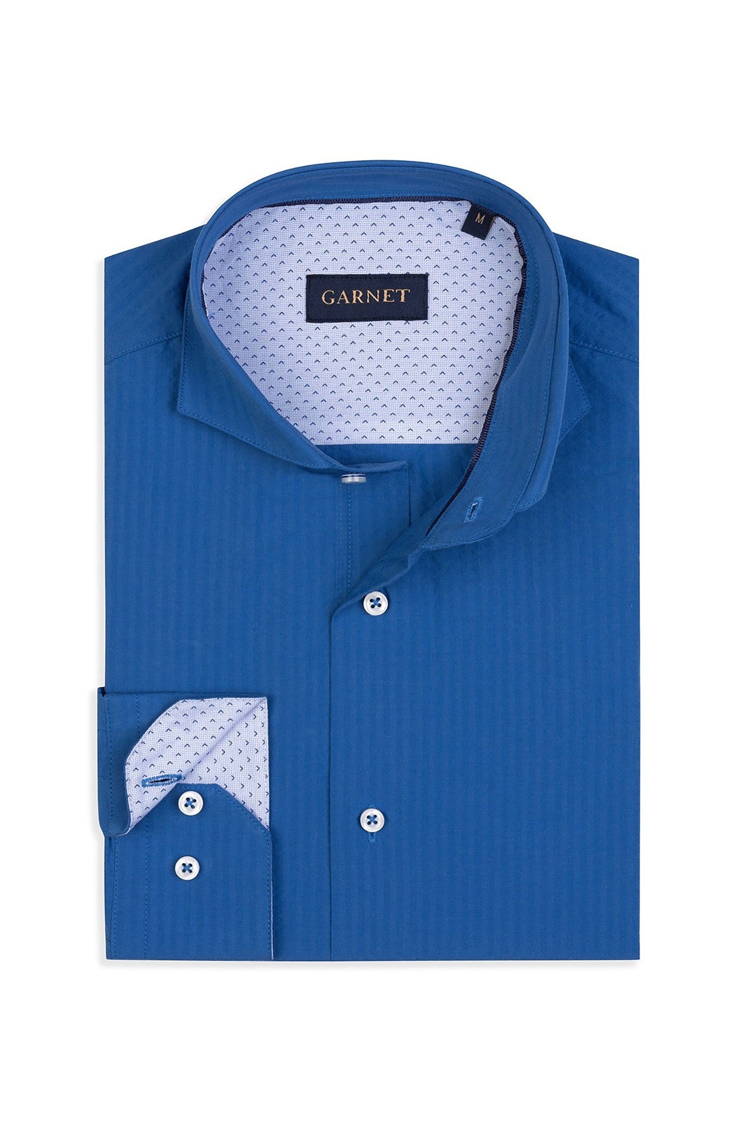 Garnet Men's Solid Seersucker Premium Long Sleeve Shirt 2411125 Blue