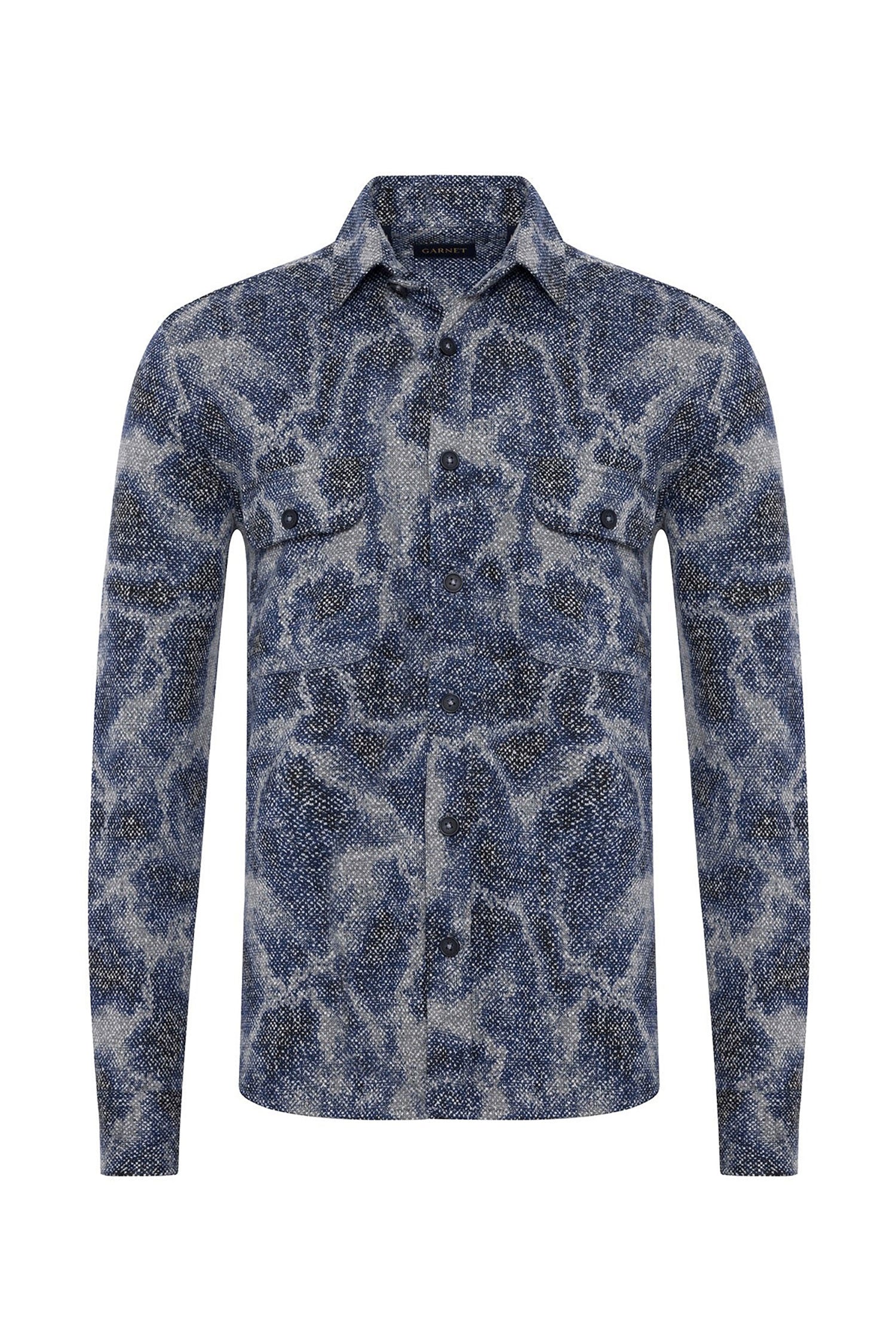 Garnet Men's Marble Design Printed Flannel Long Sleeve Shirt 2421001