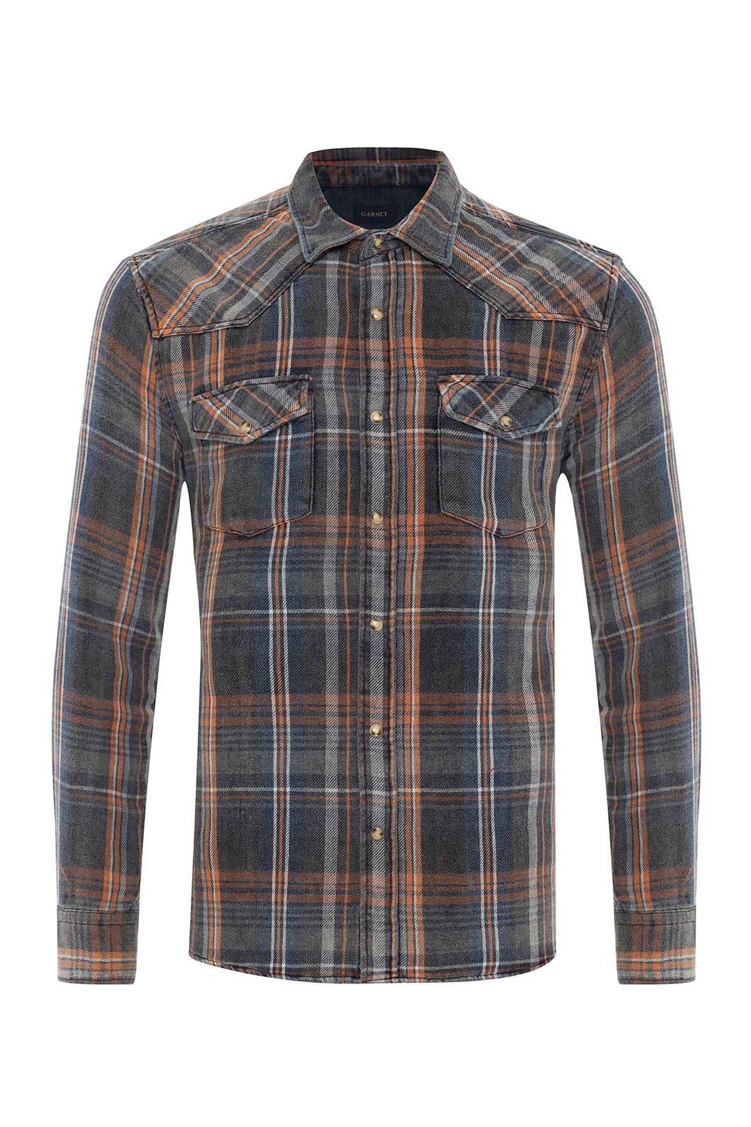 Garnet Men's Rust Checkered Denim Long Sleeve Shirt 2421032 Rust