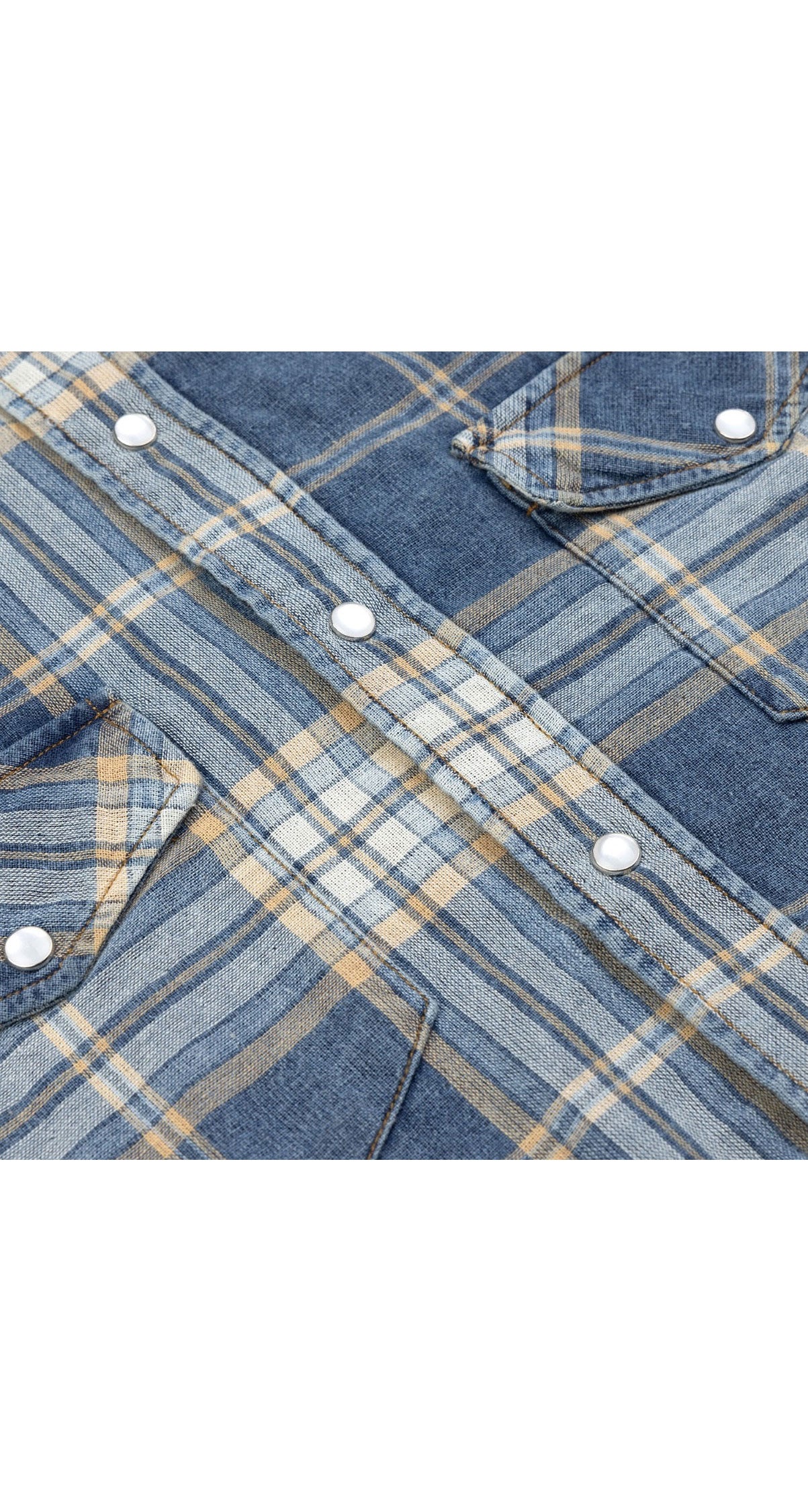 Garnet Men's Checkered Plaid Vintage Denim Long Sleeve Shirt 2421039