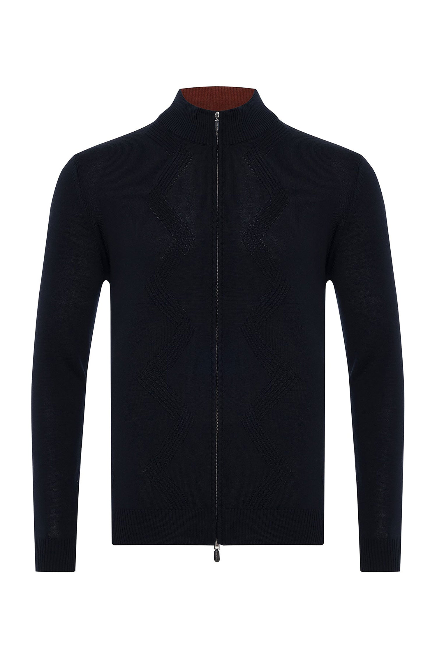 Garnet Men's Jacquard Full Zip Long Sleeve Wool Sweater 2422027 Navy