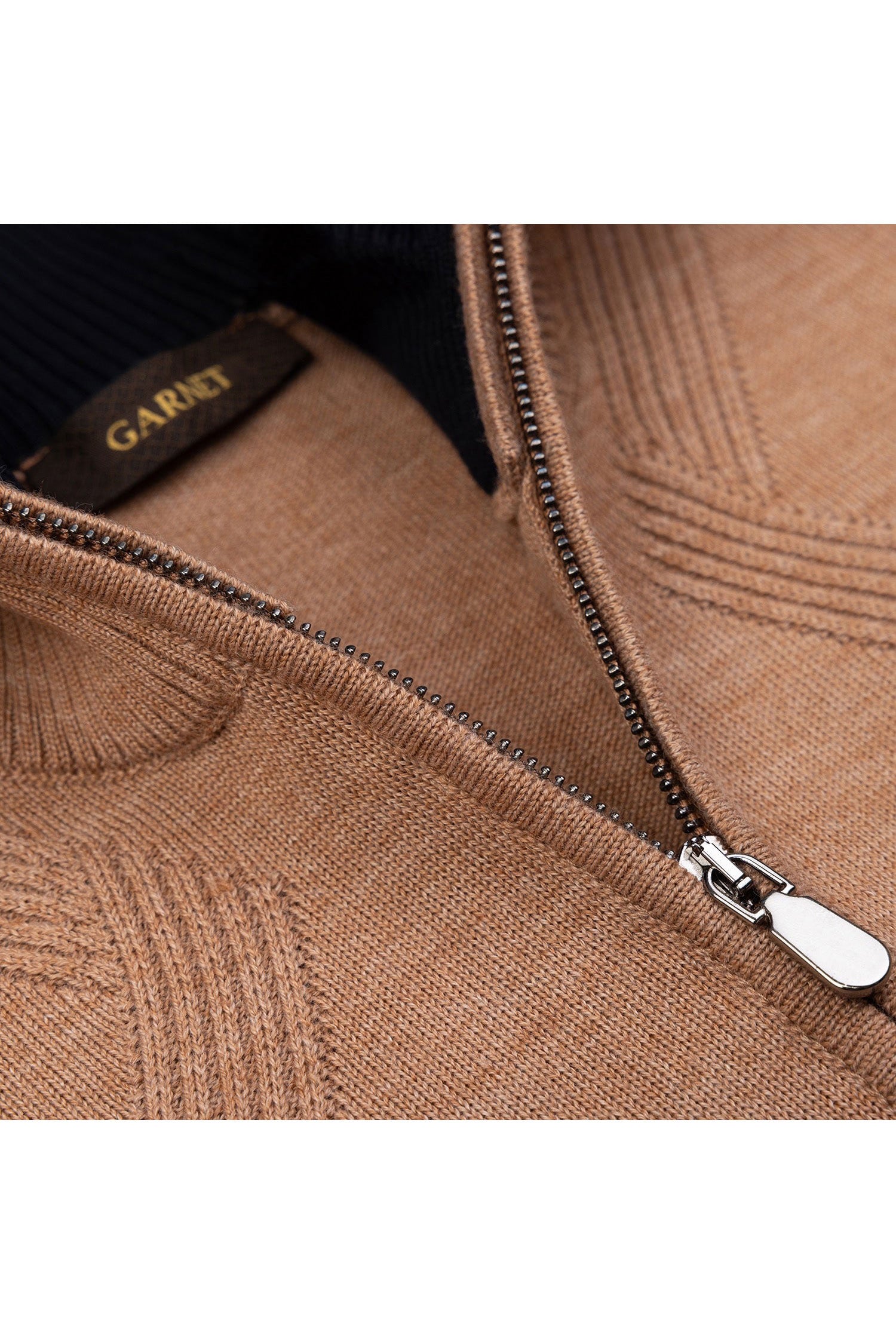 Garnet Men's Jacquard Full Zip Long Sleeve Wool Sweater 2422027 Cream