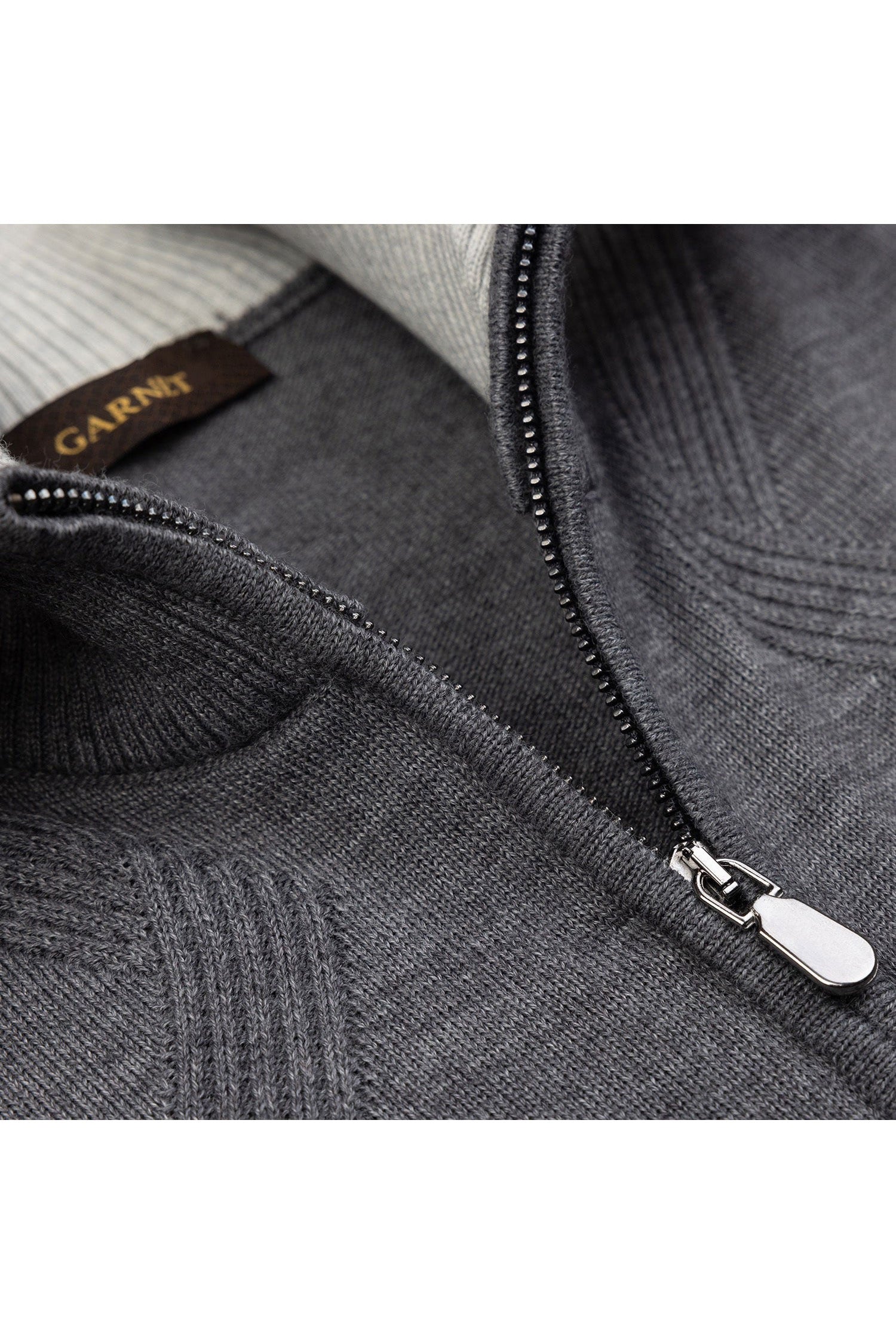 Garnet Men's Jacquard Full Zip Long Sleeve Wool Sweater 2422027 Grey