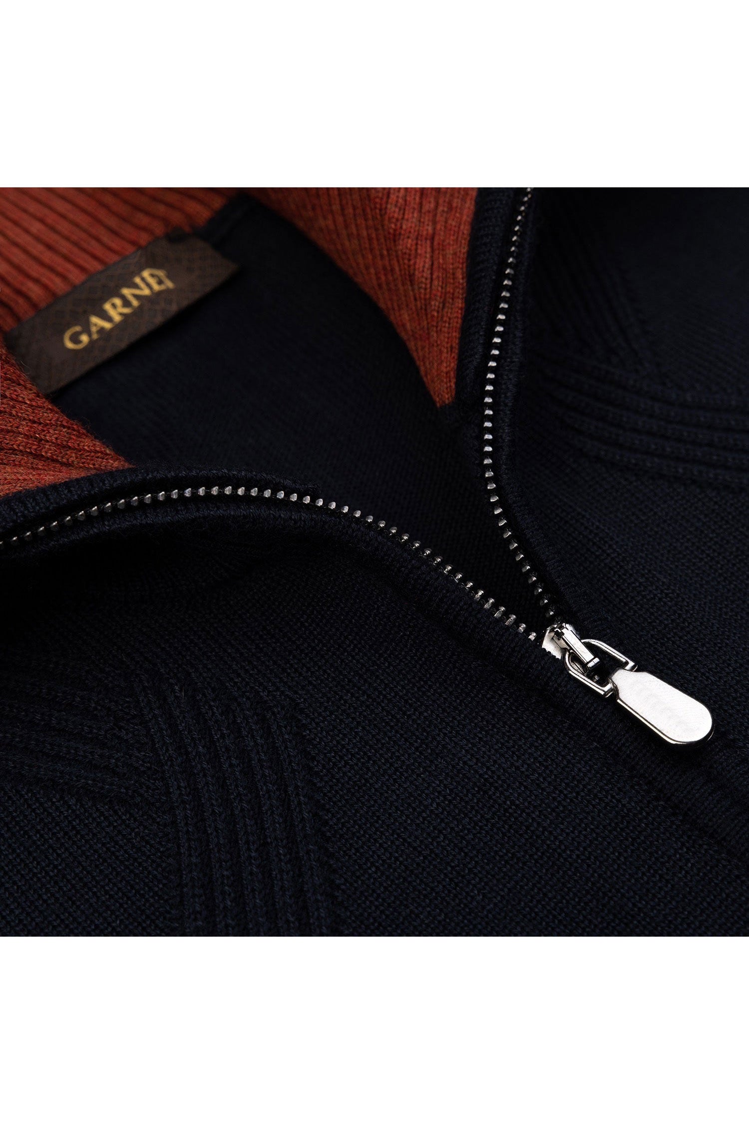 Garnet Men's Jacquard Full Zip Long Sleeve Wool Sweater 2422027 Navy