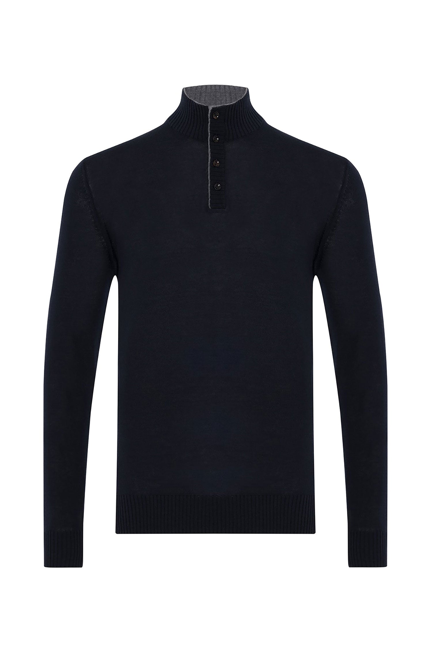 Garnet Men's Quarter Button Wool Long Sleeve Sweater 2422028 Black