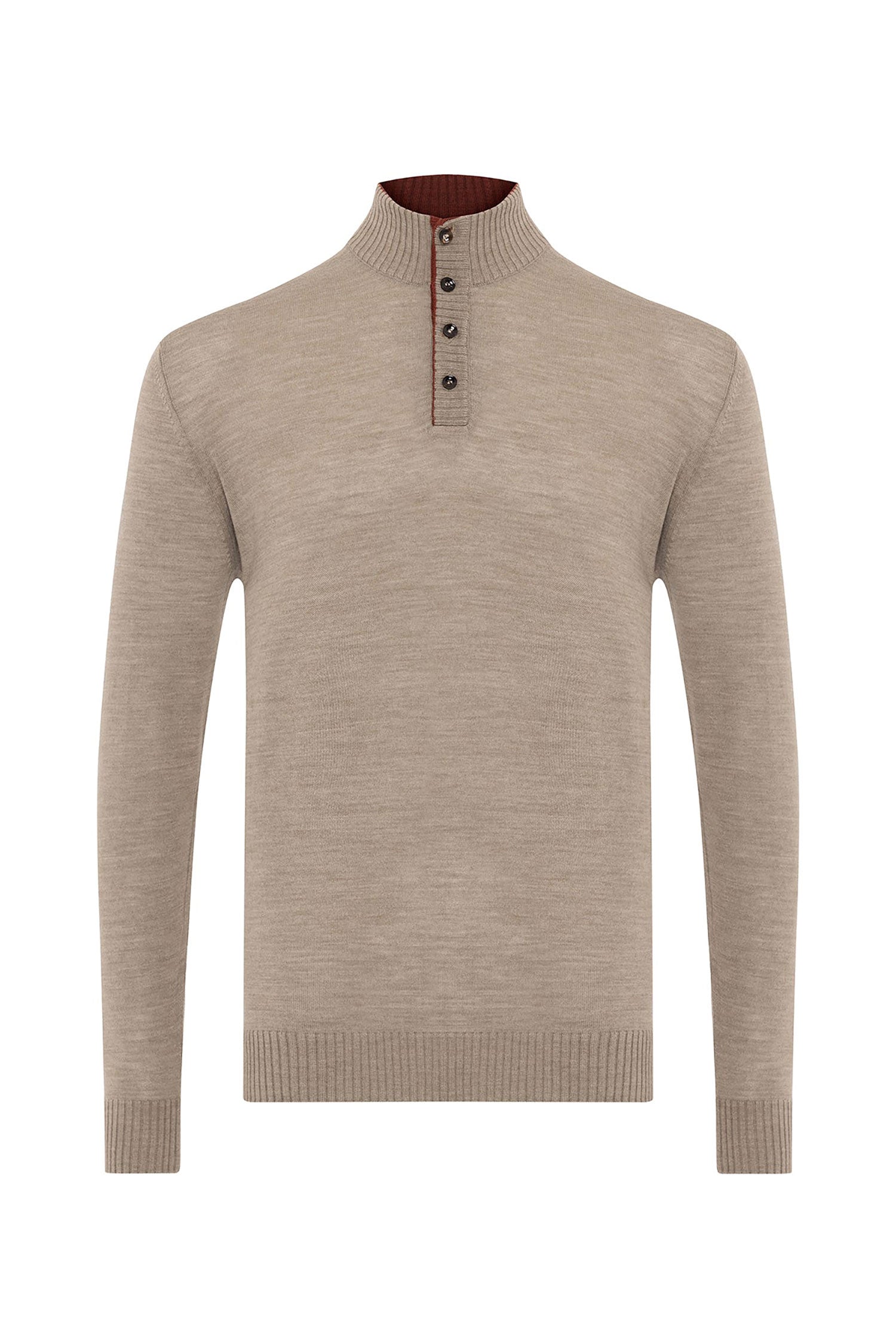 Garnet Men's Quarter Button Wool Long Sleeve Sweater 2422028 Beige