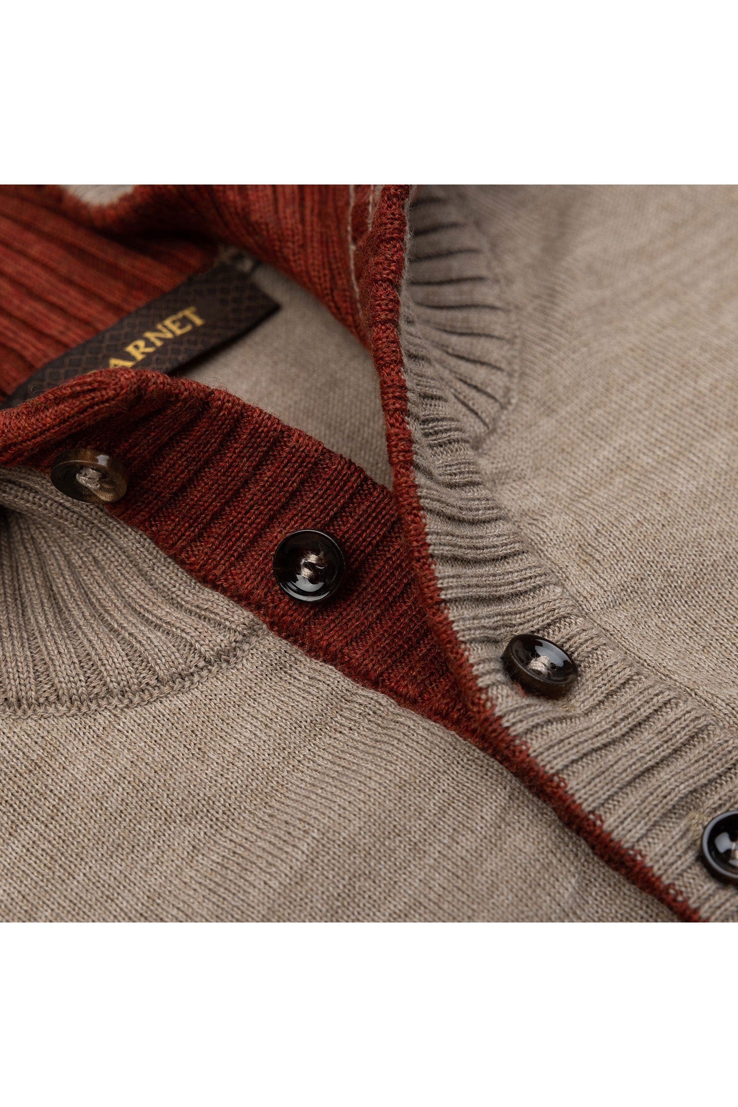 Garnet Men's Quarter Button Wool Long Sleeve Sweater 2422028 Beige