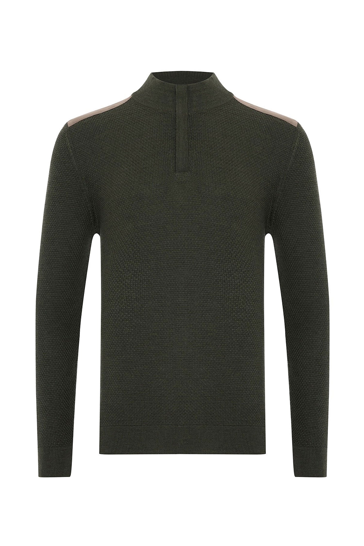 Garnet Men's Knit Shoulder Patch Zip Long Sleeve Sweater 2422029